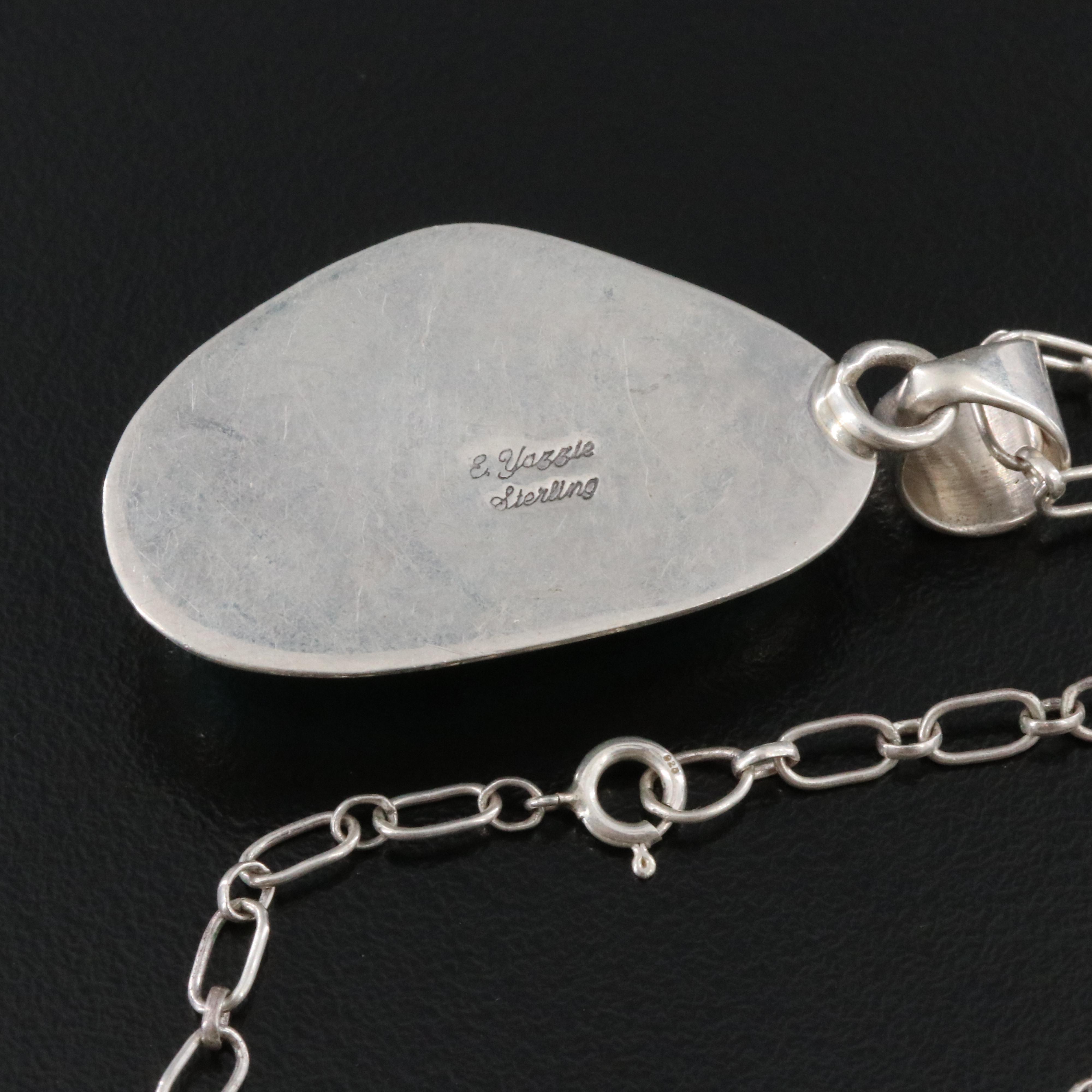 Southwestern Signed Sterling Turquoise Pendant Necklace