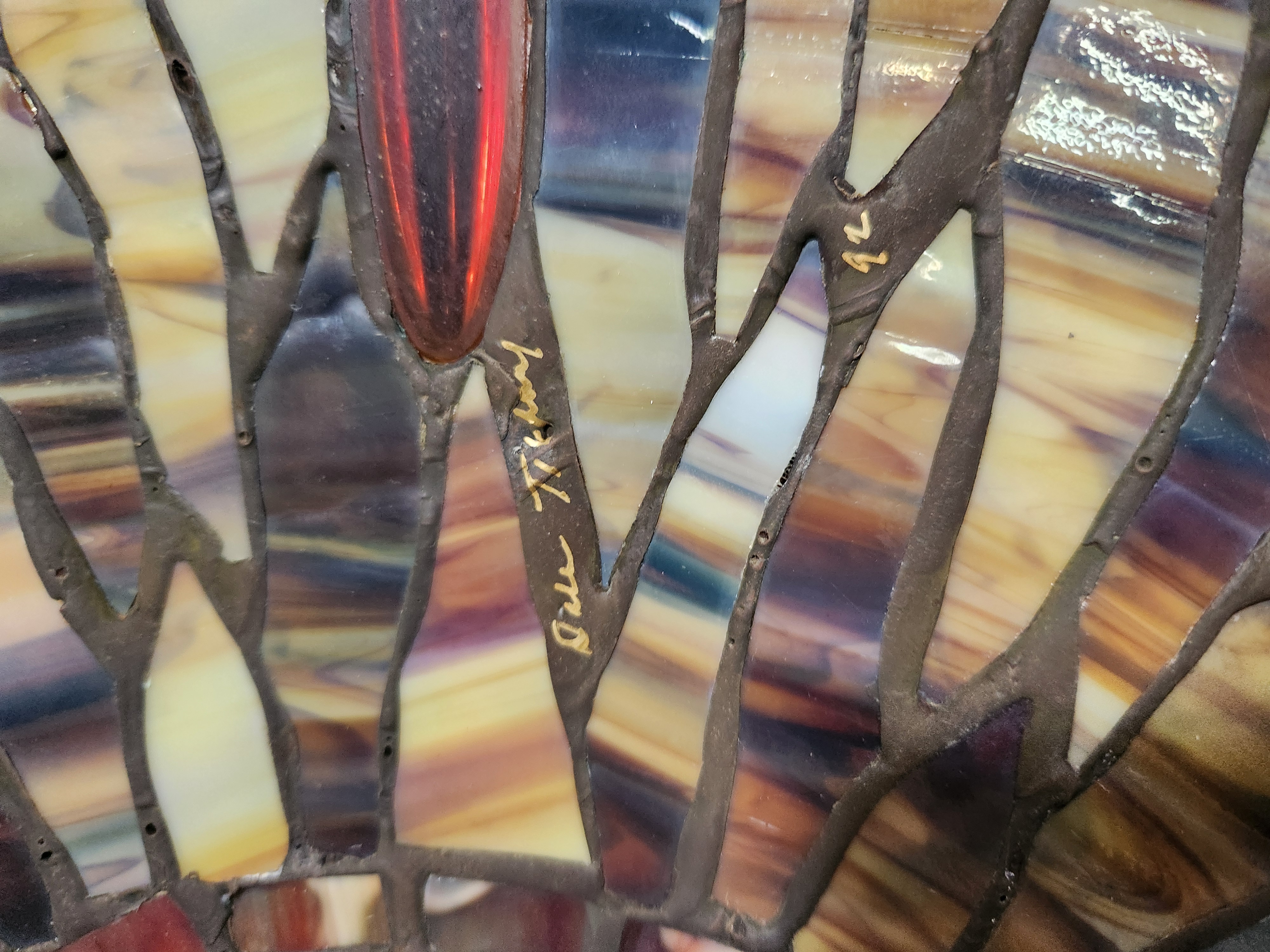 Dale Tiffany Art Nouveau Style Tree Trunk Lamp with Dragonfly Slag Glass Shade