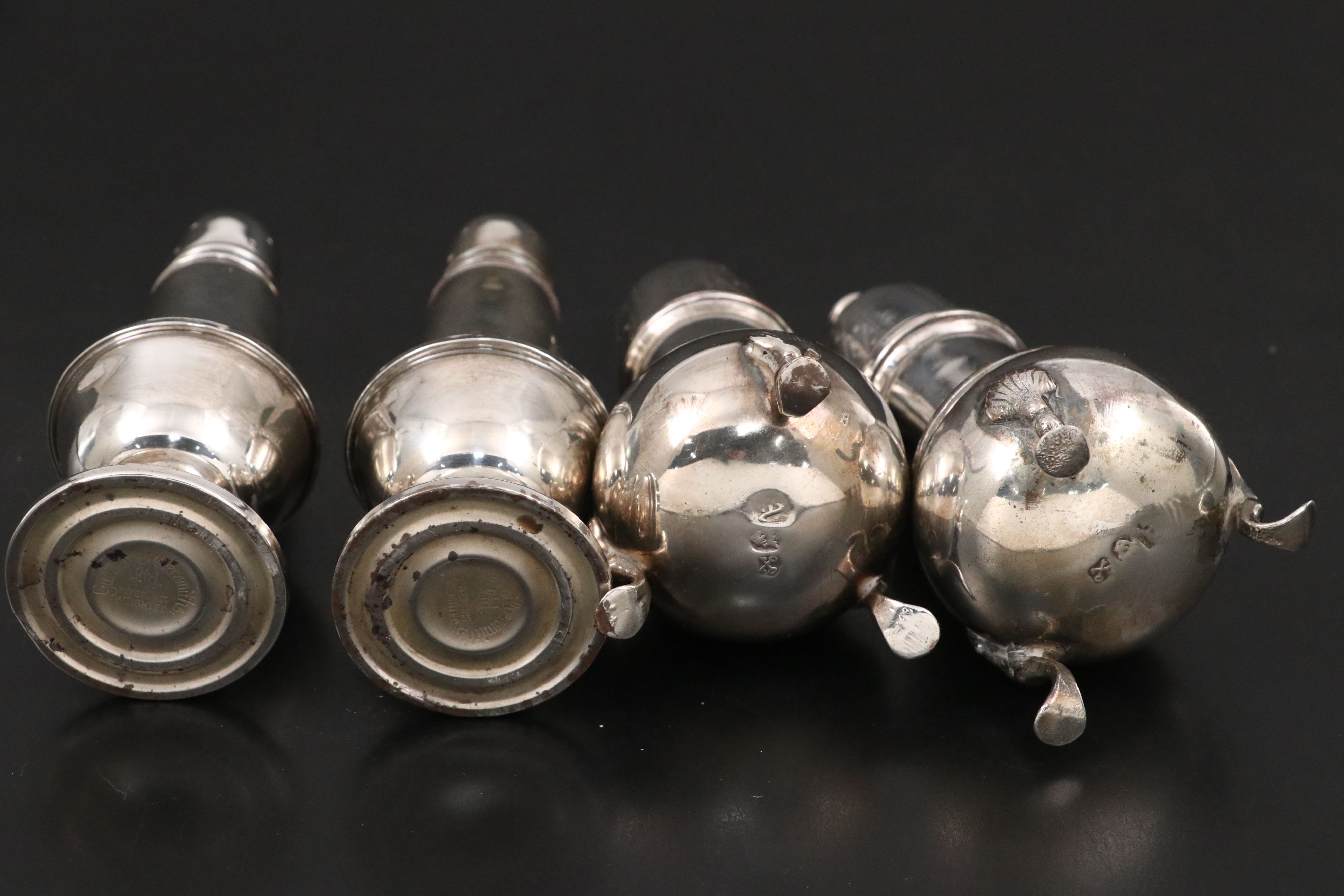 Georgian Sheffield Plate Armorial Engraved Shakers with Other Table Accessories