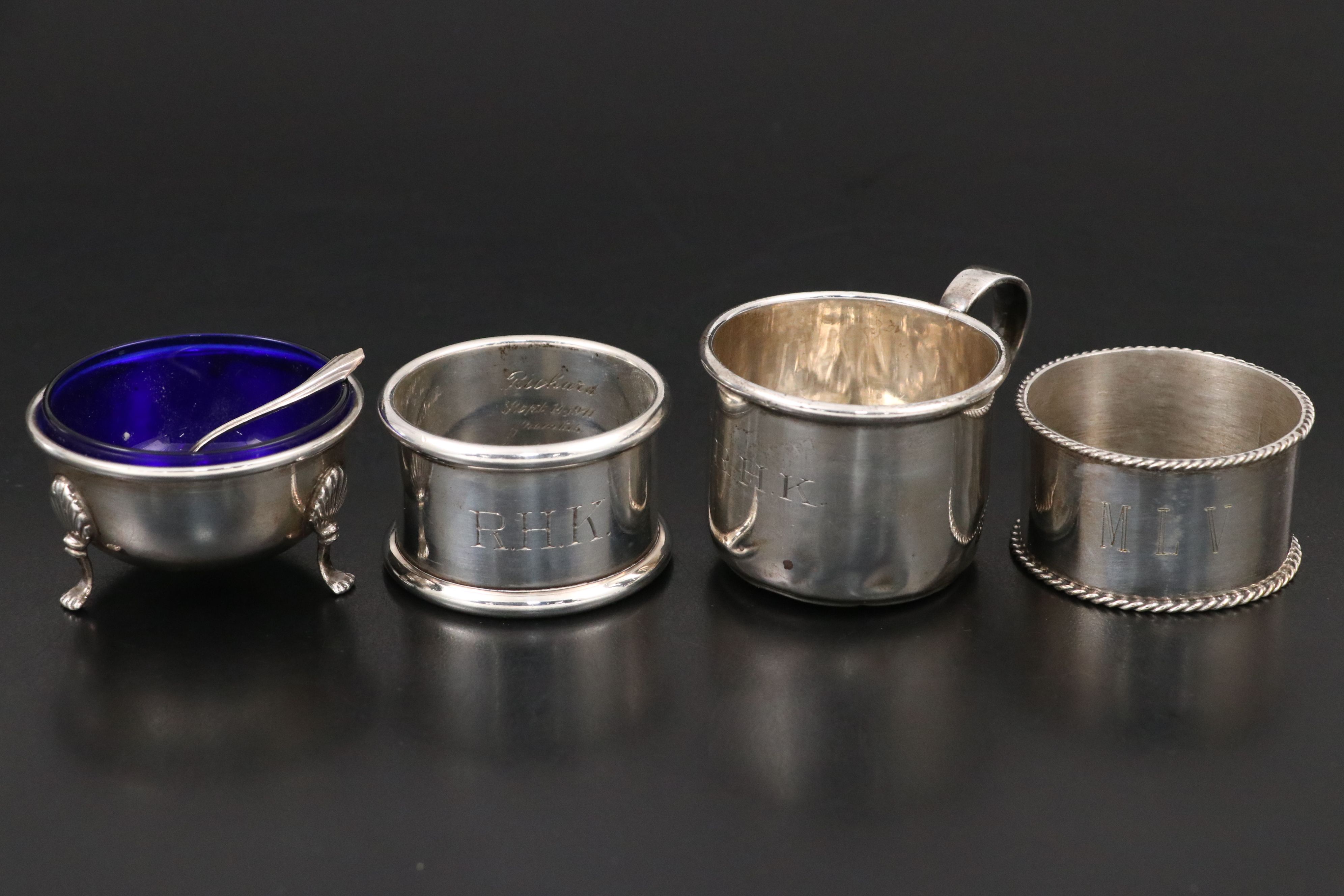 Georgian Sheffield Plate Armorial Engraved Shakers with Other Table Accessories