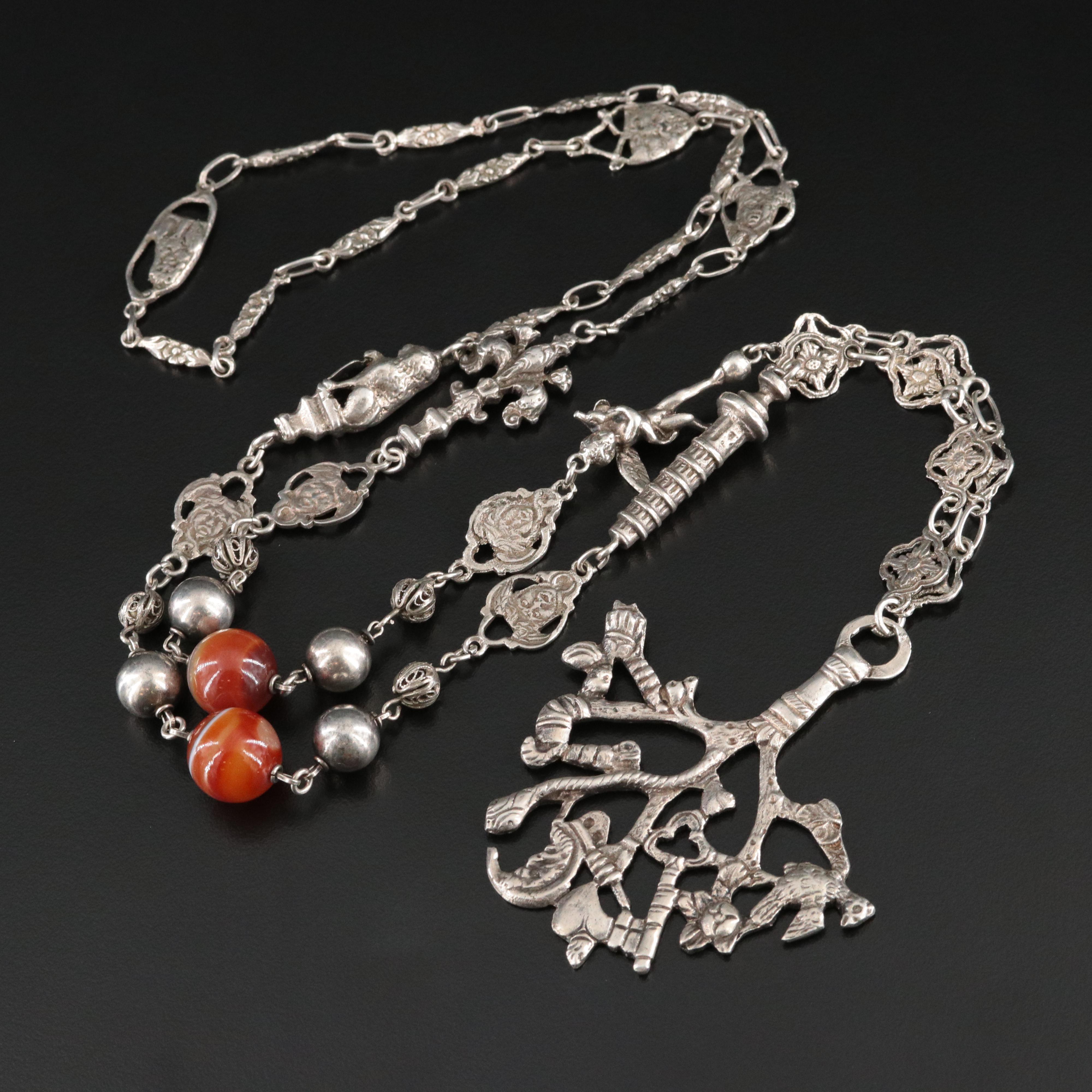 Italian 800 Silver and Sterling Agate Necklace