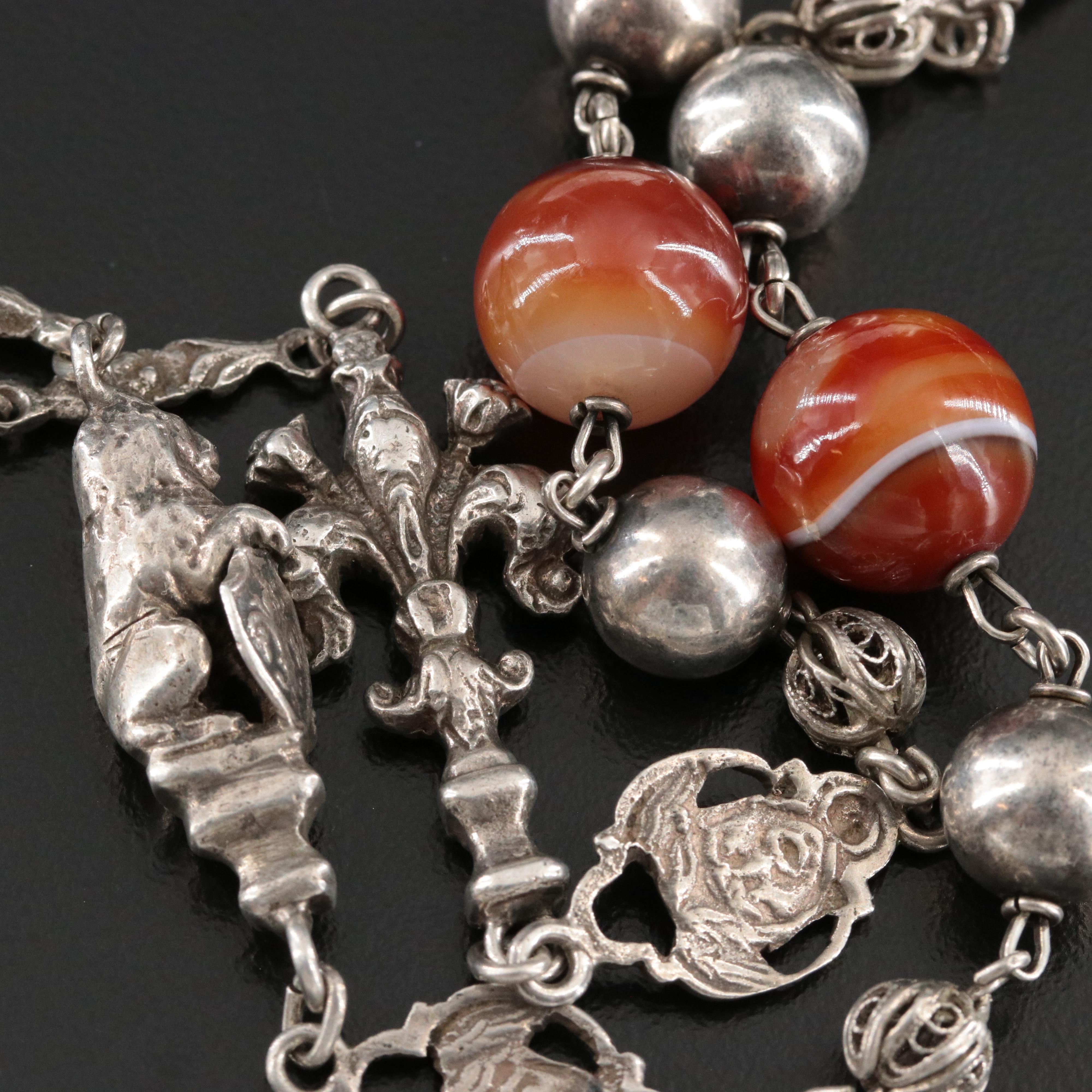 Italian 800 Silver and Sterling Agate Necklace