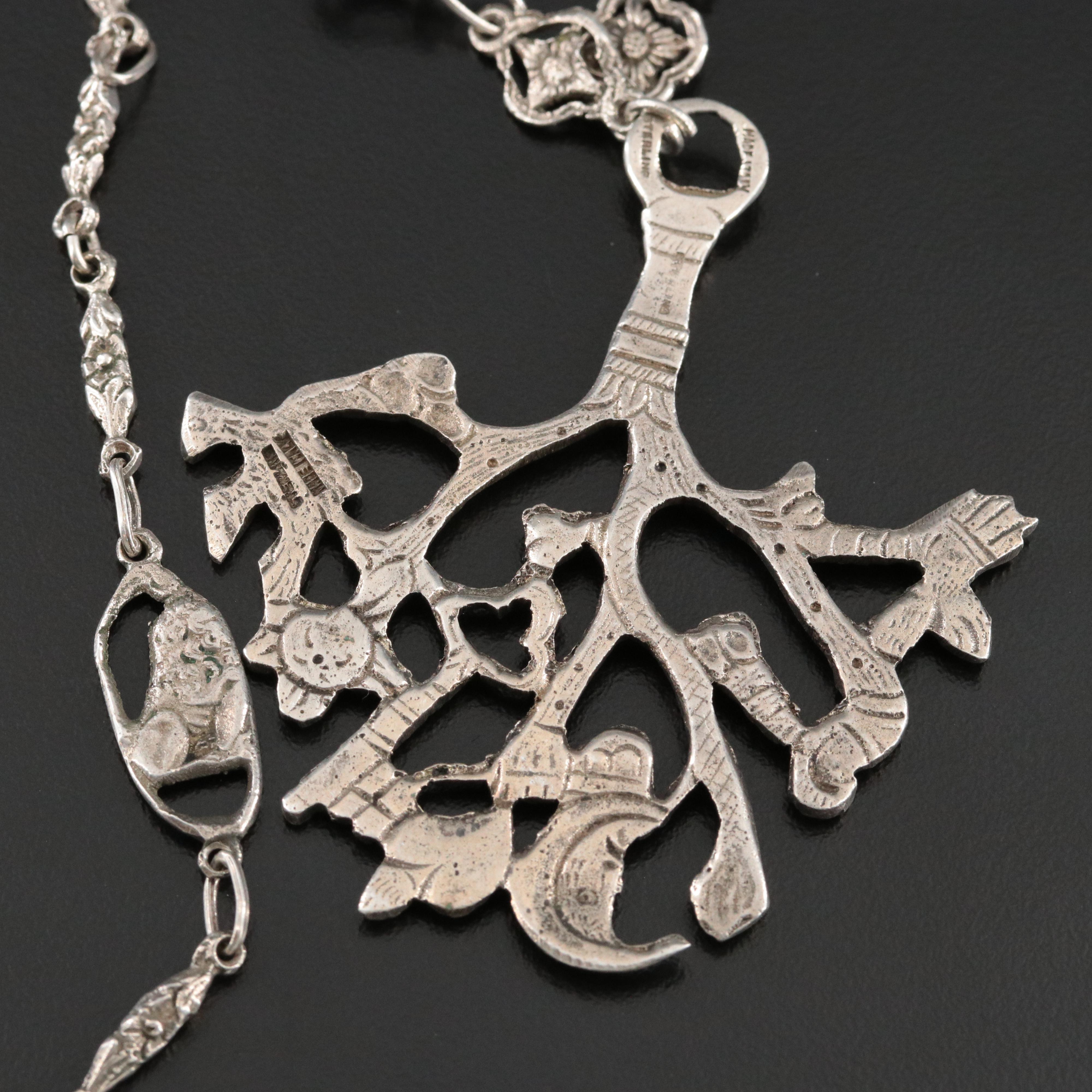 Italian 800 Silver and Sterling Agate Necklace