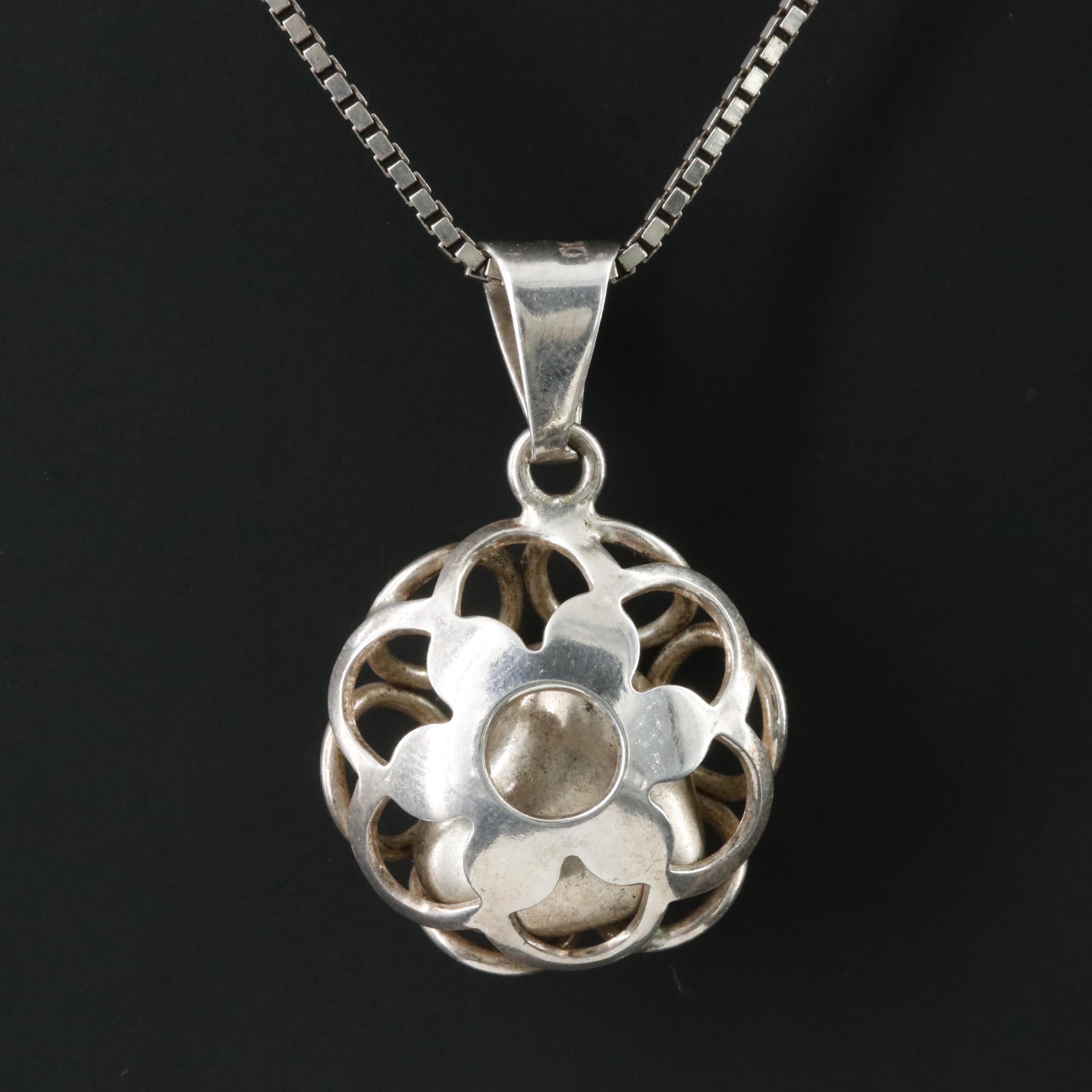 Mexican Sterling Caged Heart Pendant Necklace