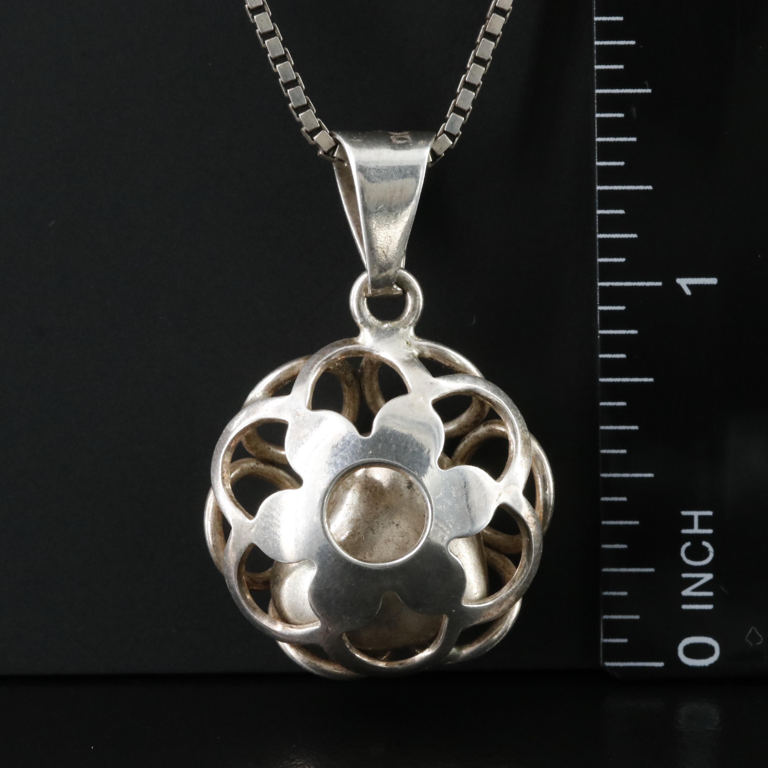 Mexican Sterling Caged Heart Pendant Necklace