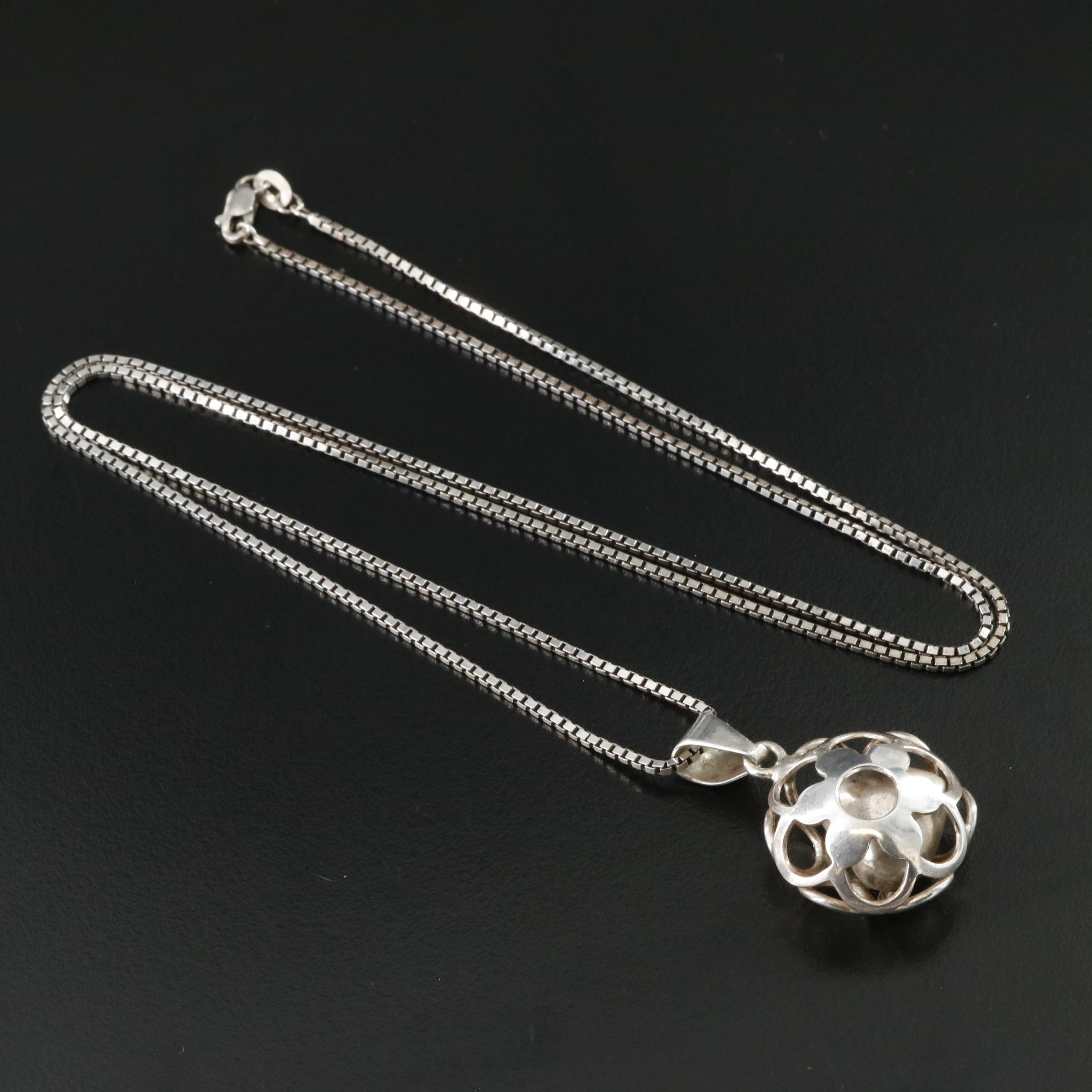 Mexican Sterling Caged Heart Pendant Necklace