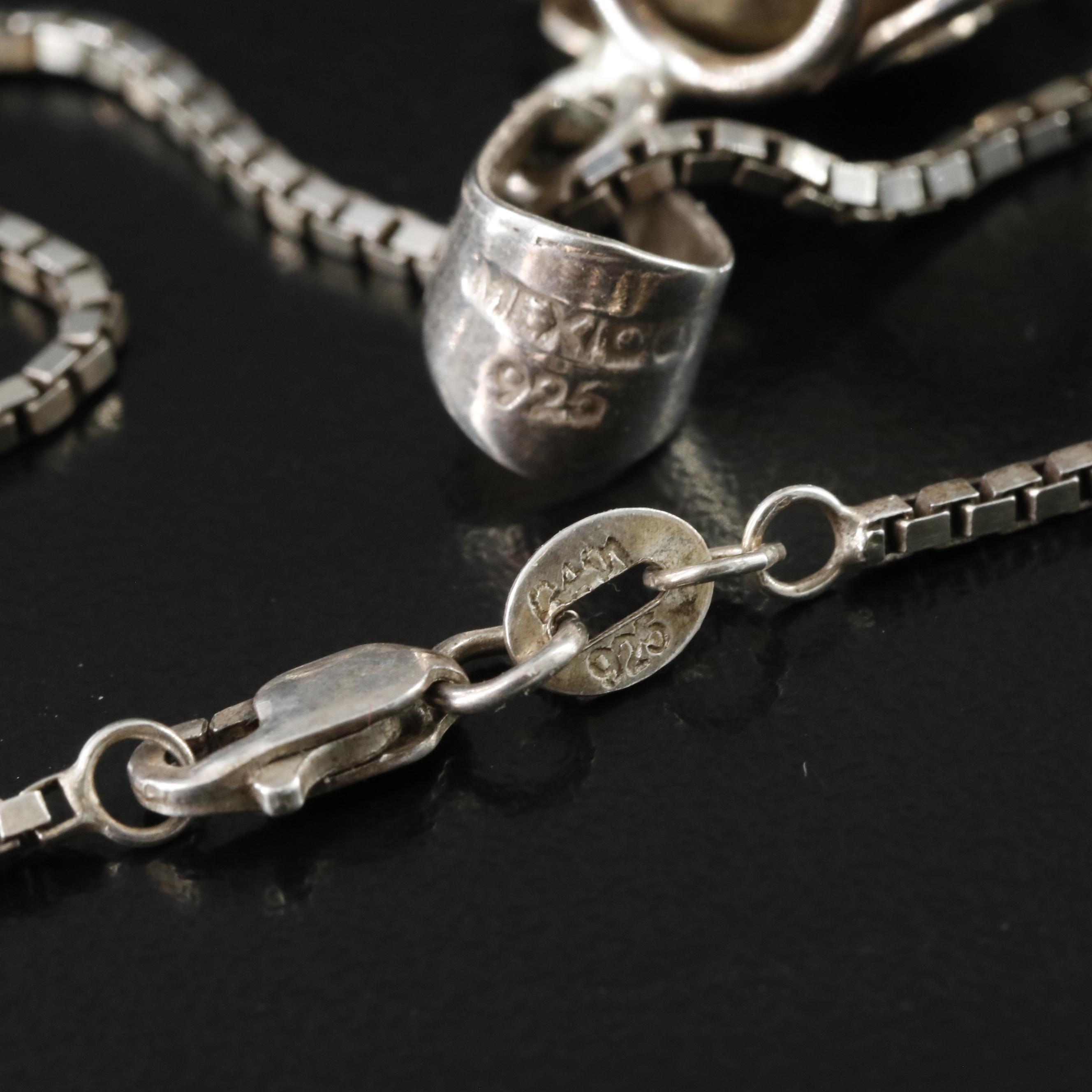 Mexican Sterling Caged Heart Pendant Necklace