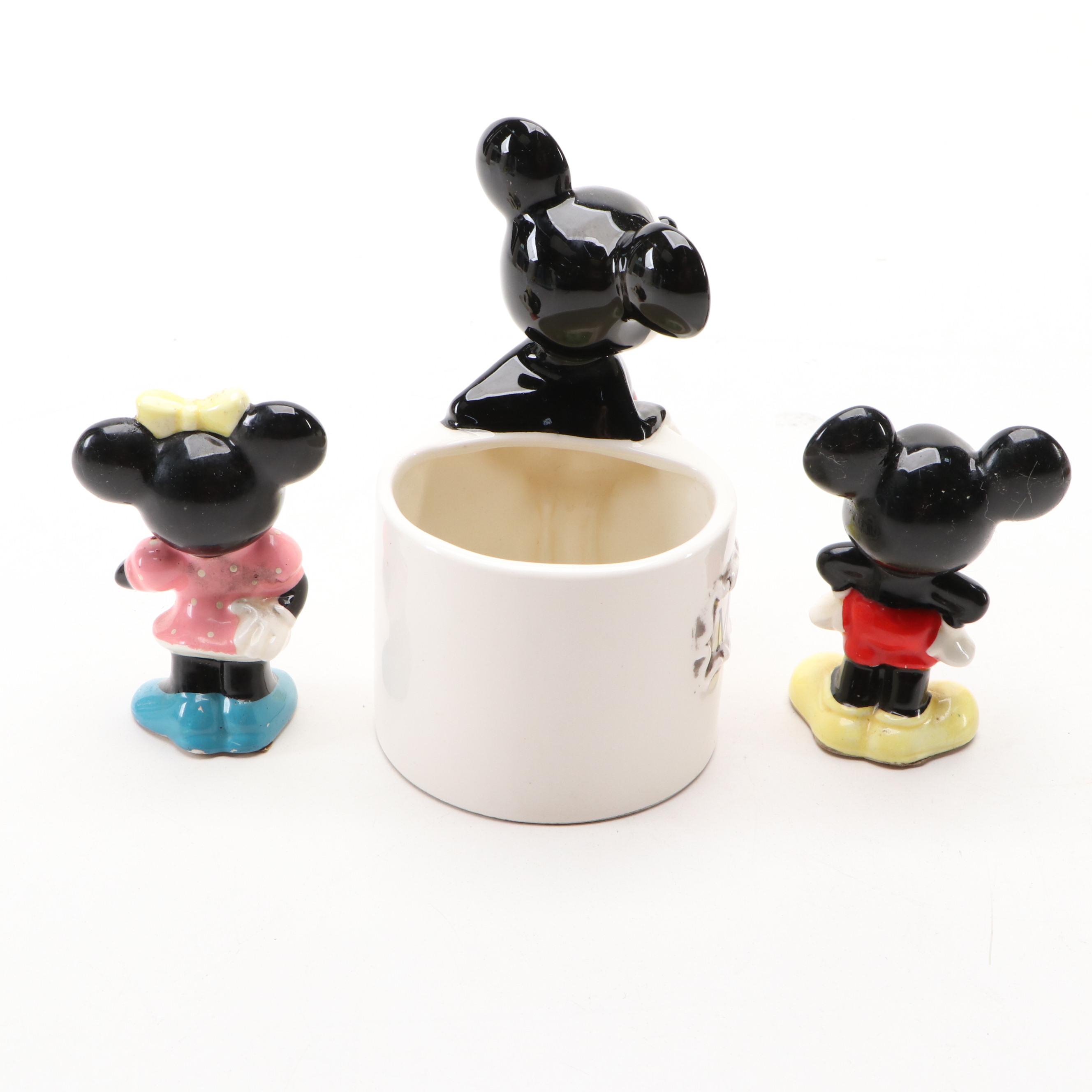 Walt Disney Mickey Ceramic Pencil Holder and Figurines with Metal Frog Molds