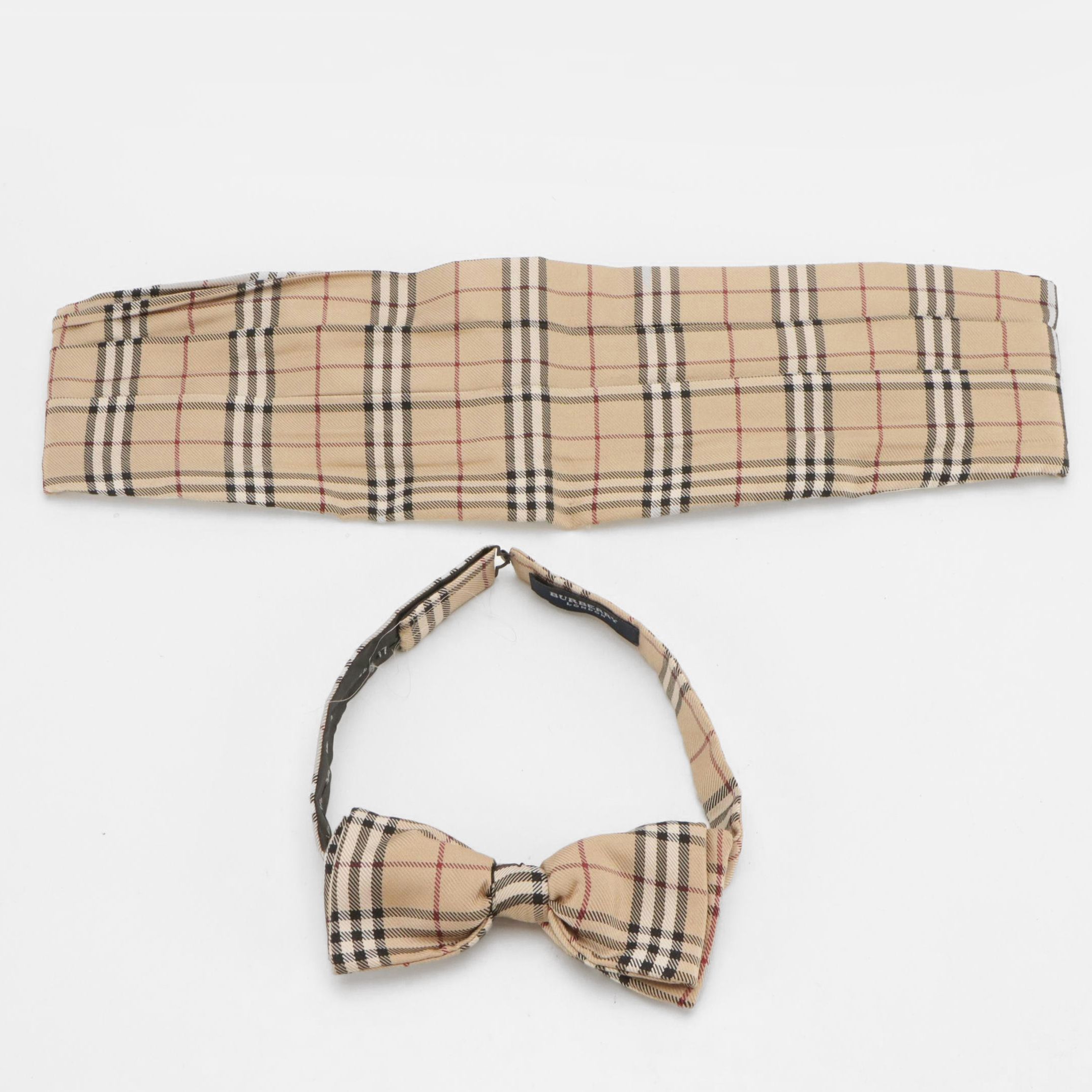 Men's Burberry Silk Nova Check Pre-Tied Bow Tie and Cummerbund with Box