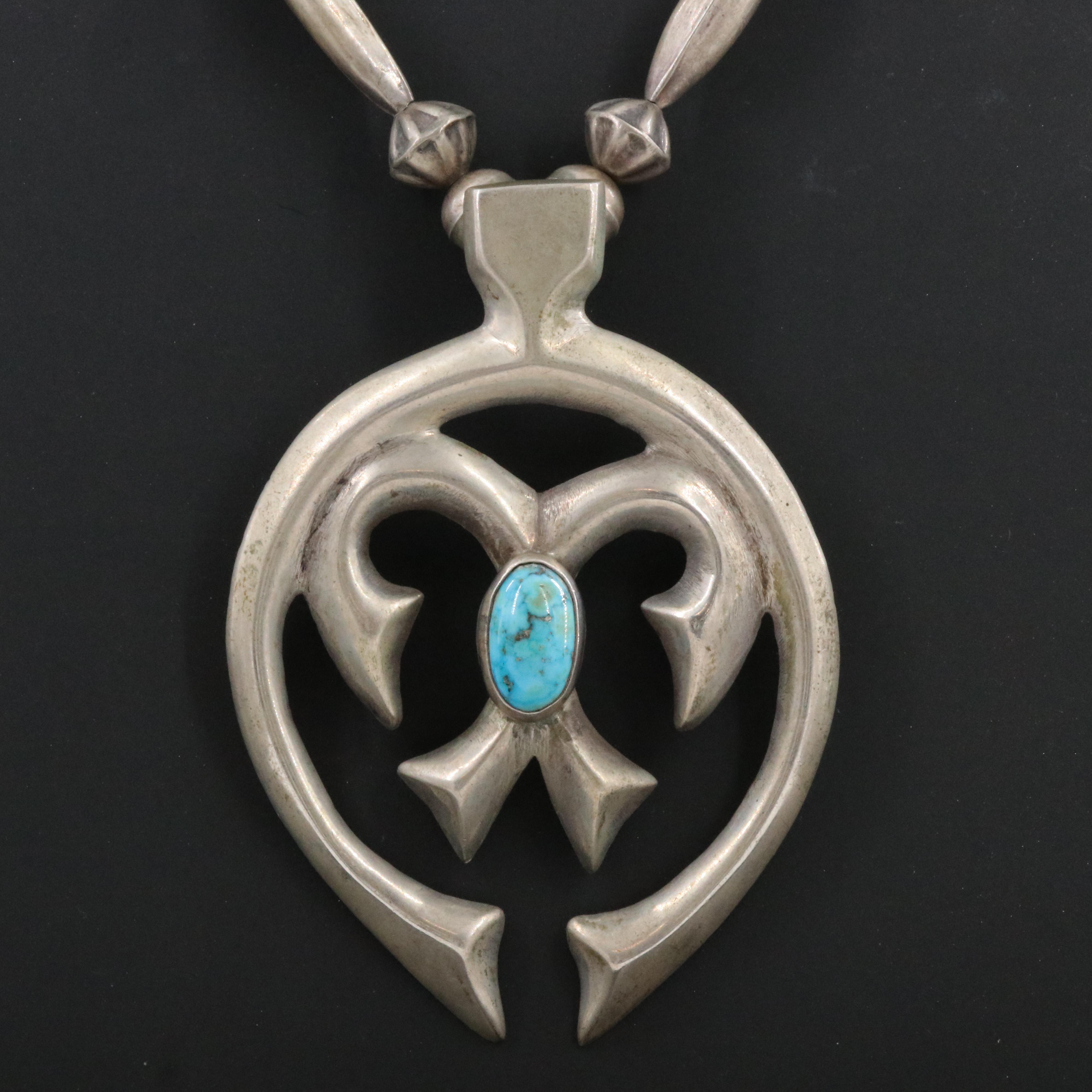 Southwestern Sterling Turquoise Tufa Cast Necklace