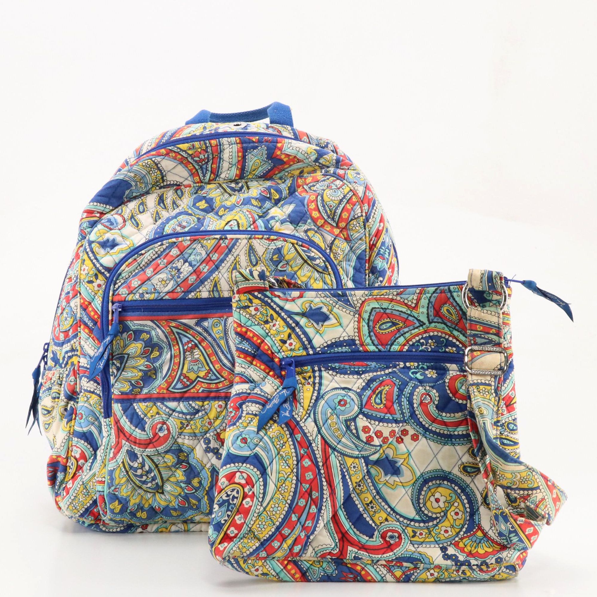 Vera Bradley "Marina Paisley" Quilted Cotton Backpack & Zippered Messenger Bag