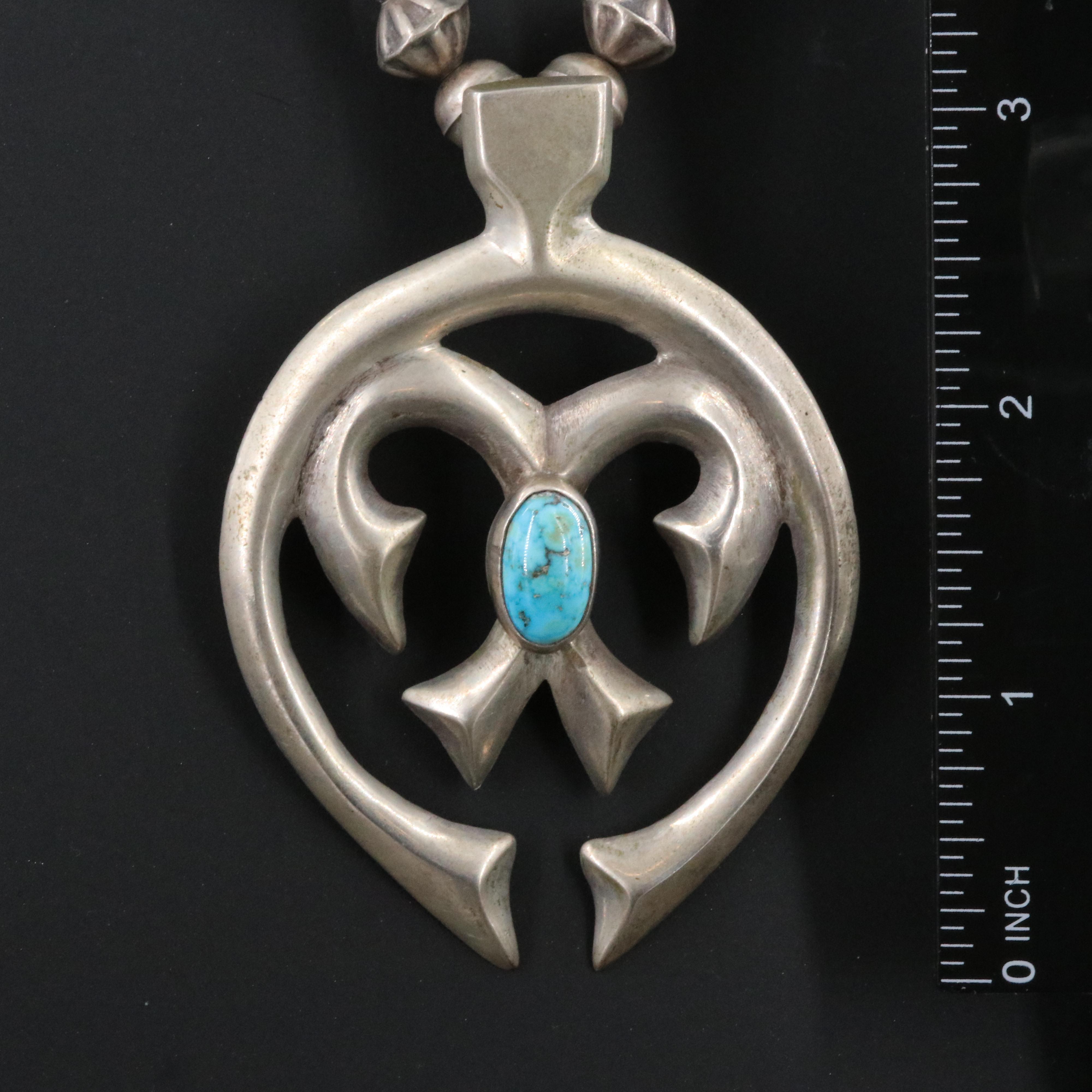 Southwestern Sterling Turquoise Tufa Cast Necklace
