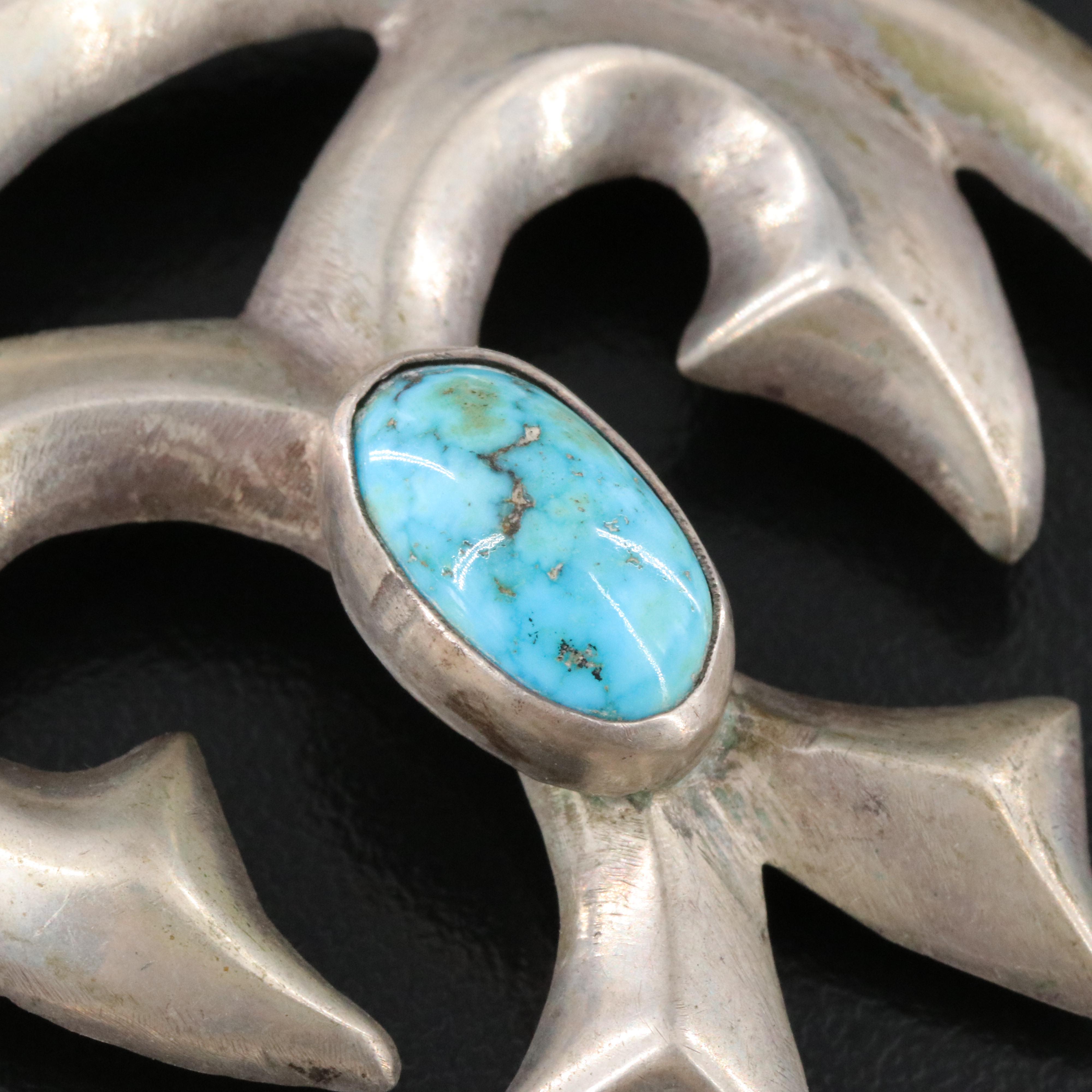 Southwestern Sterling Turquoise Tufa Cast Necklace