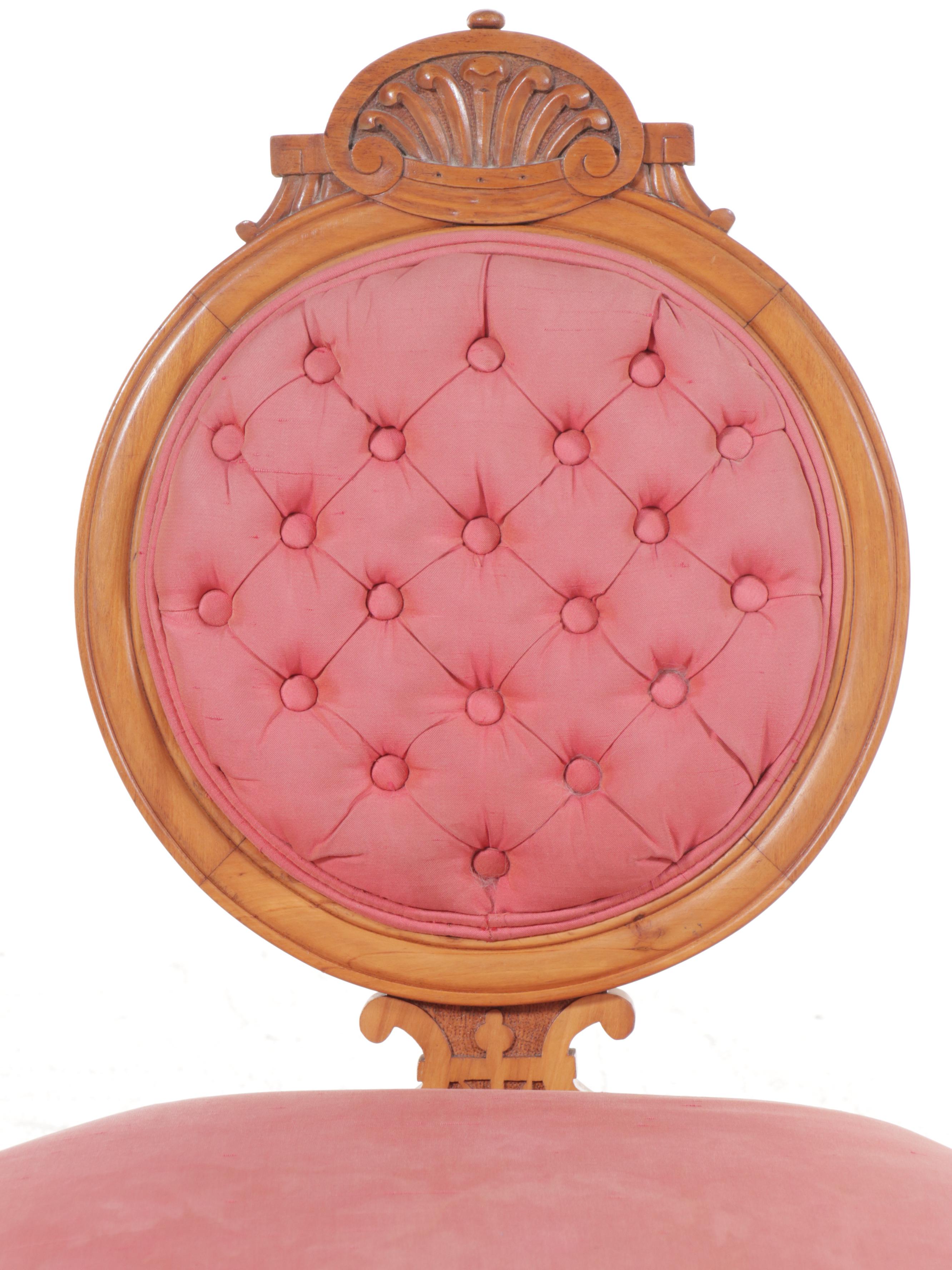 Victorian Rococo Revival Two Piece Upholstered Carved Wood Parlor Set