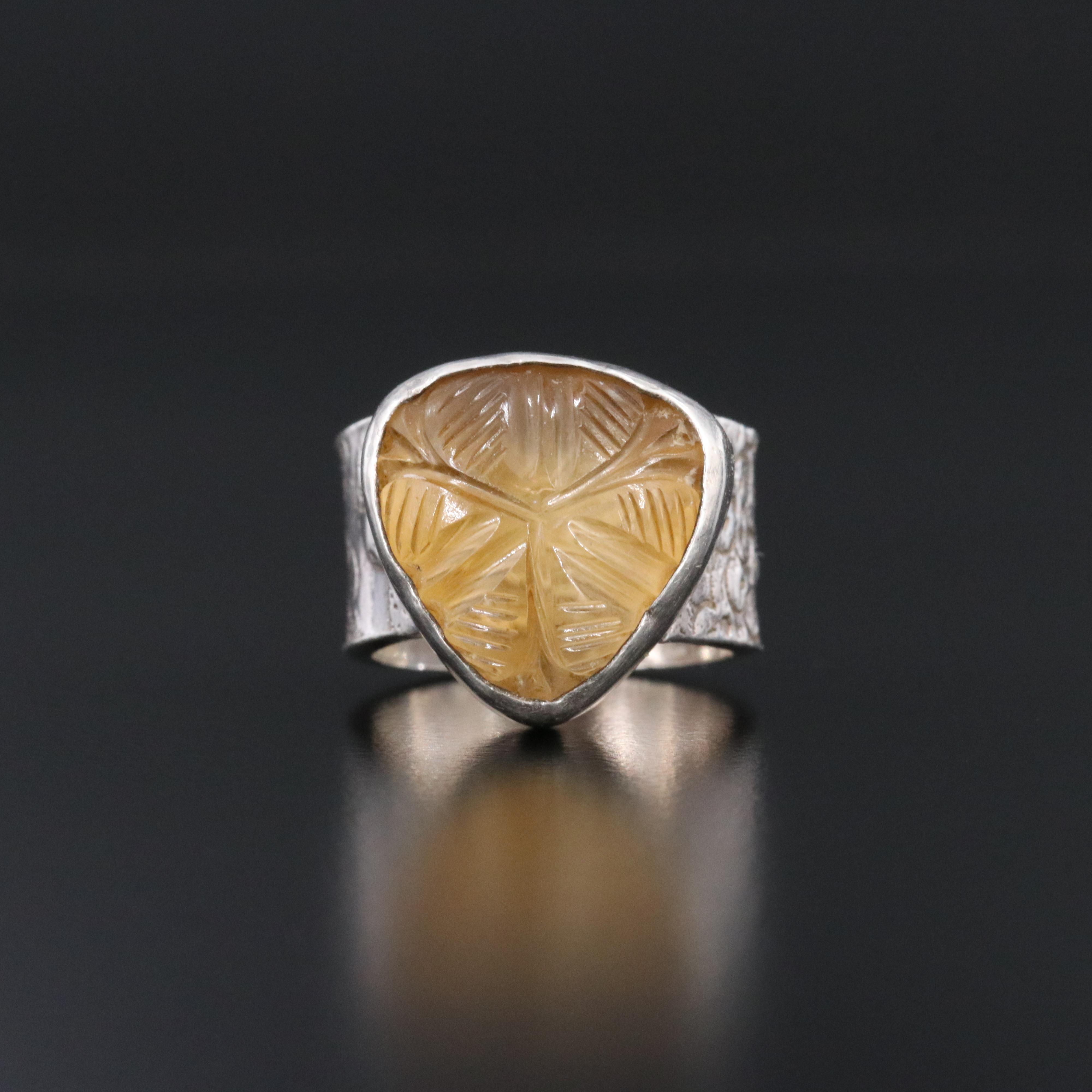 Fine Silver Citrine Floral Ring