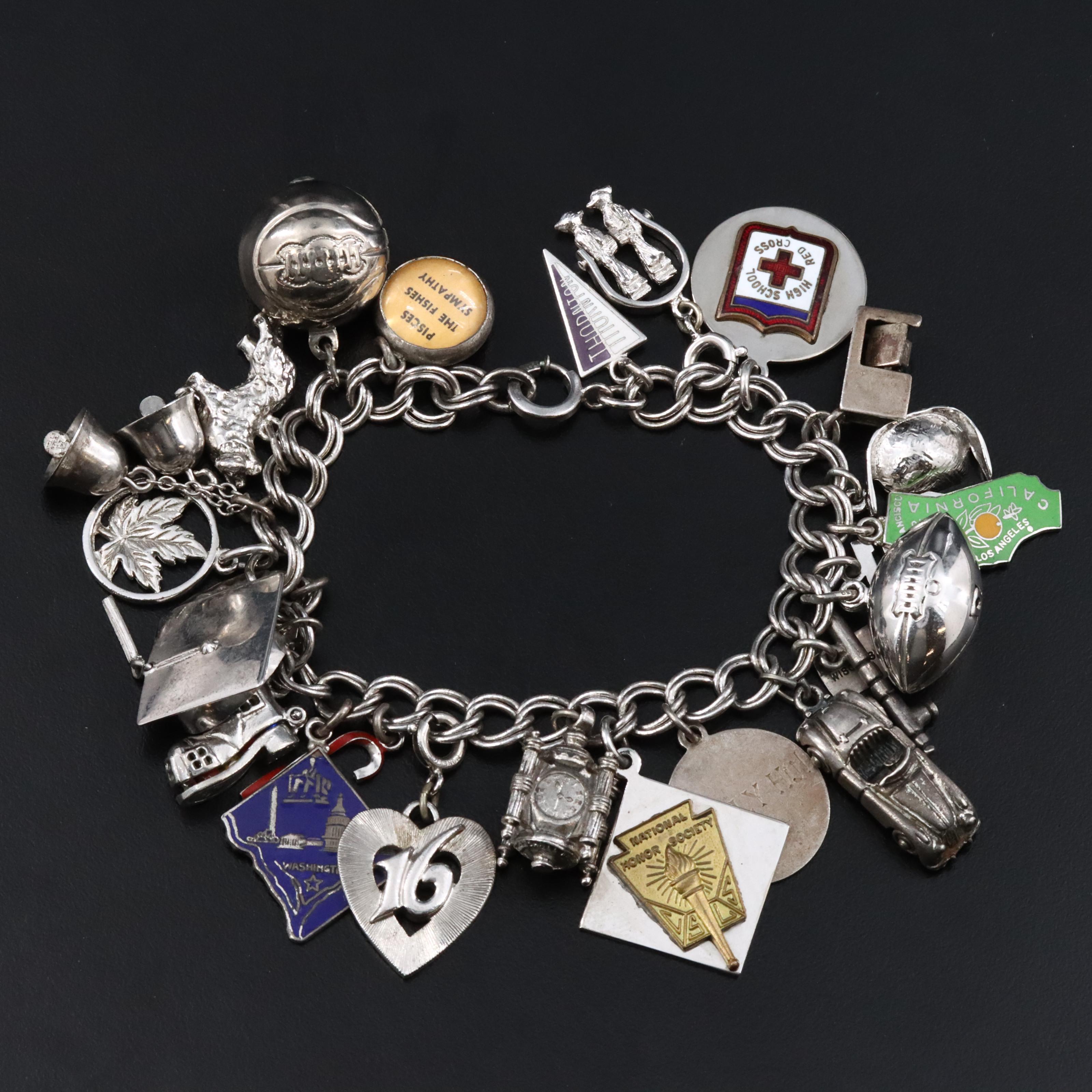 Vintage Charm Bracelet Including Sterling and Articulation