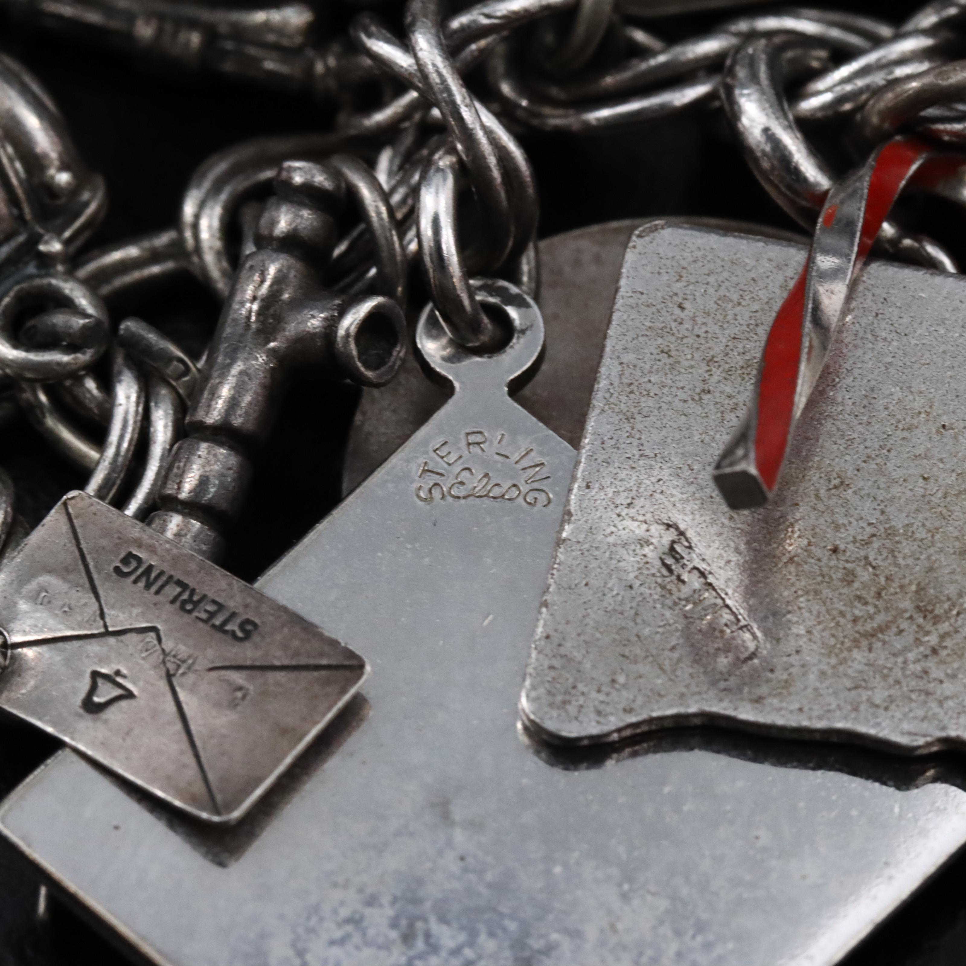 Vintage Charm Bracelet Including Sterling and Articulation