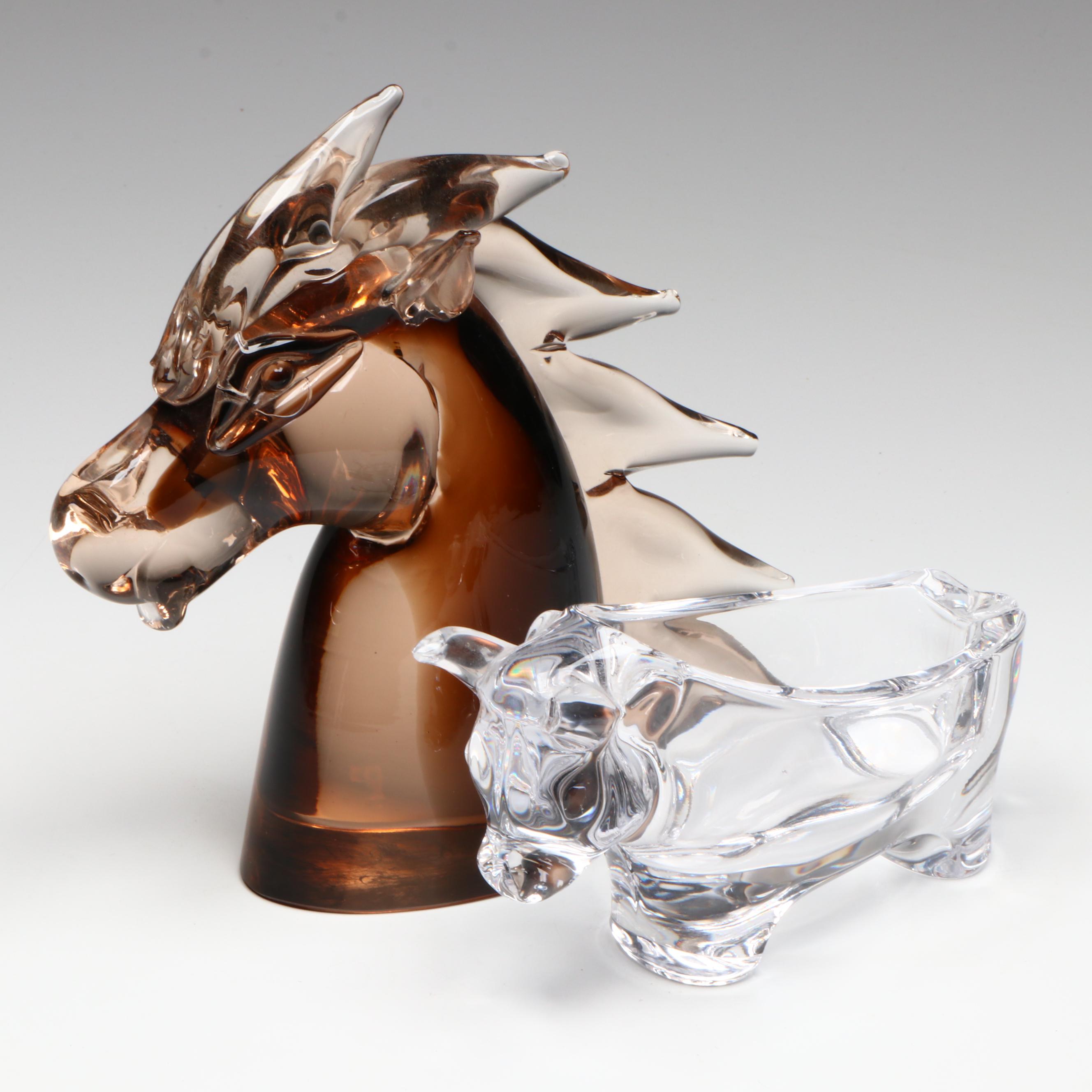 Murano Style Glass Wild Mustang Horse Head with Other Bull Shaped Bowl