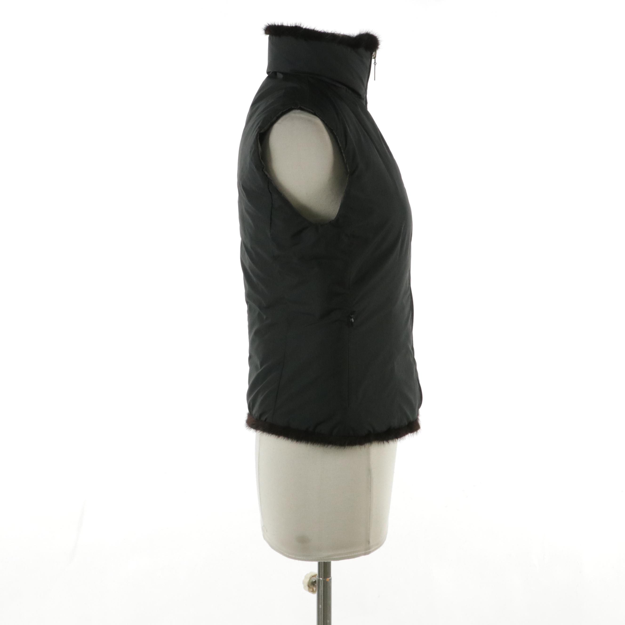 Moncler Vintage Reversible Nylon Vest with Rabbit Fur Trimming