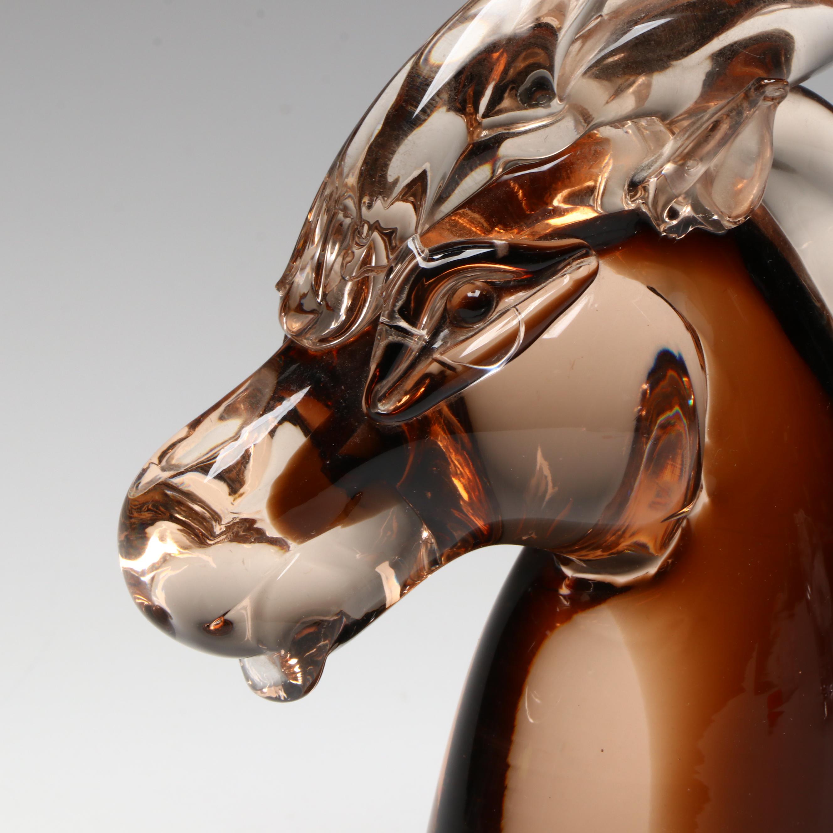 Murano Style Glass Wild Mustang Horse Head with Other Bull Shaped Bowl