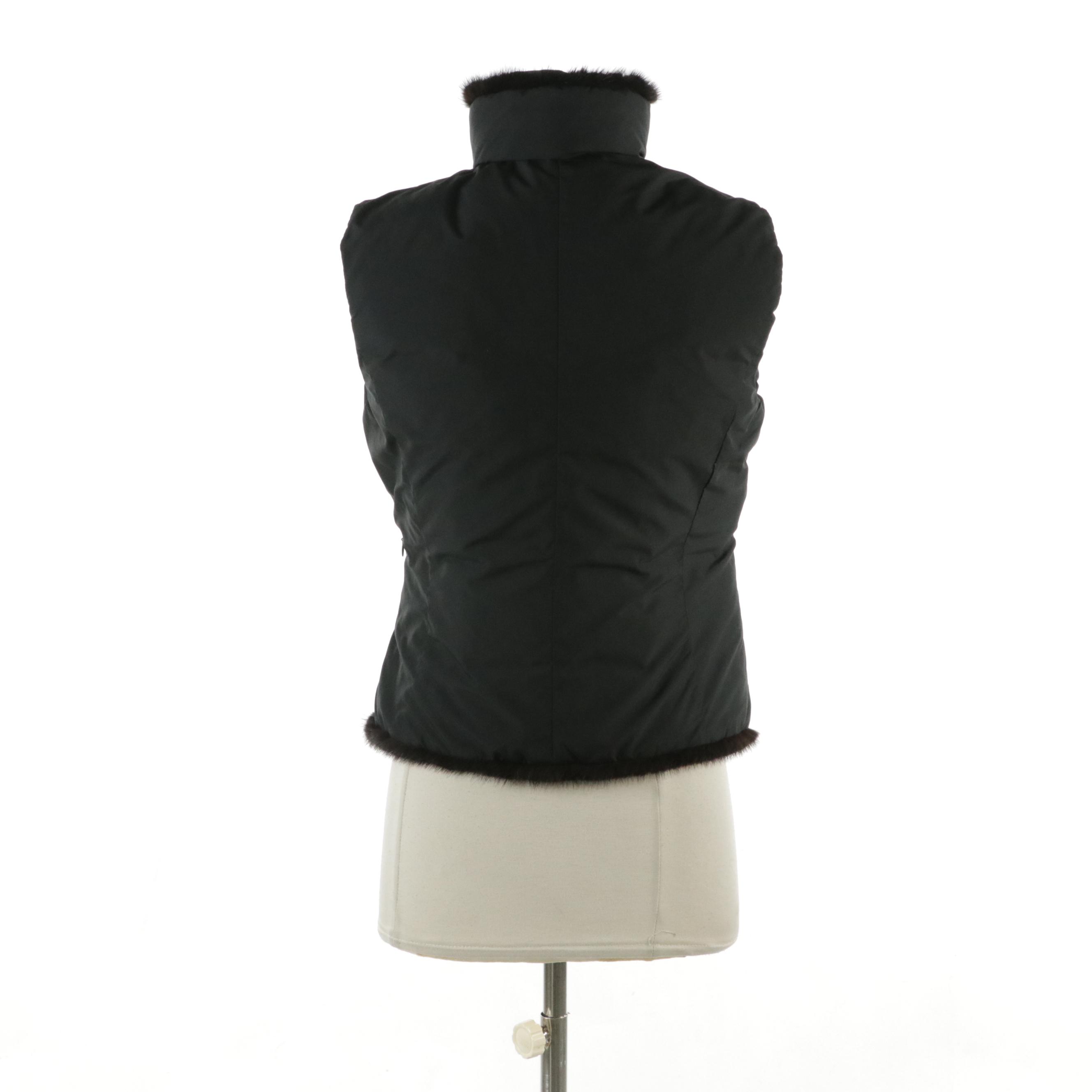 Moncler Vintage Reversible Nylon Vest with Rabbit Fur Trimming