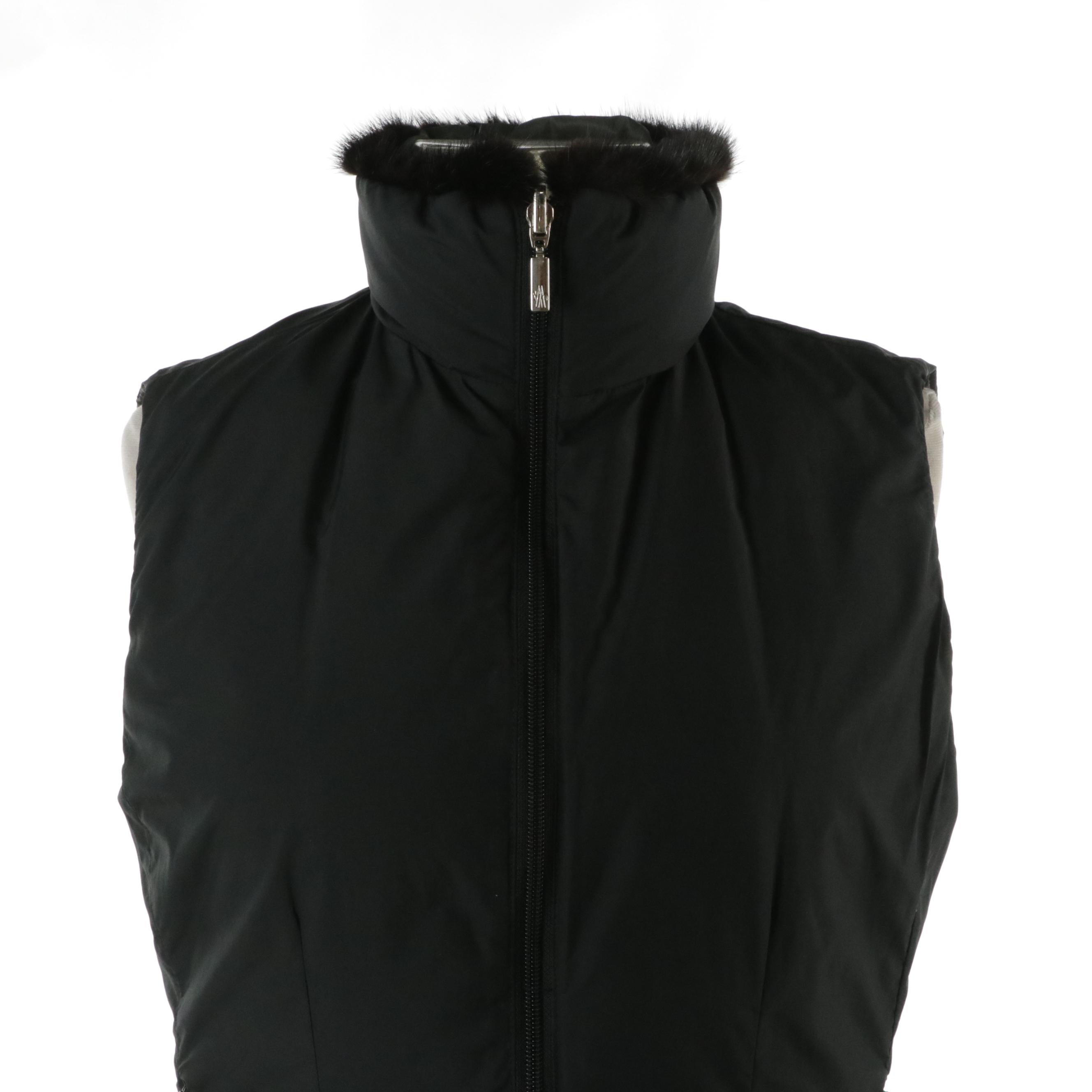 Moncler Vintage Reversible Nylon Vest with Rabbit Fur Trimming