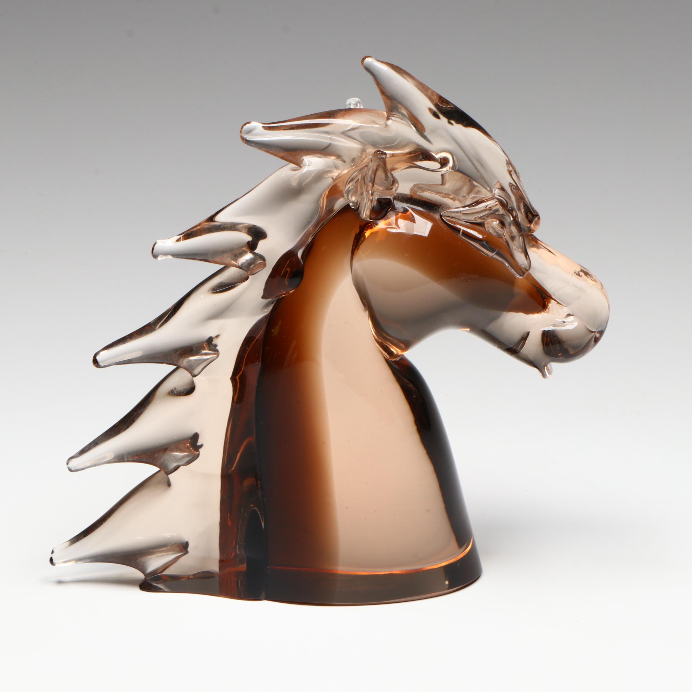 Murano Style Glass Wild Mustang Horse Head with Other Bull Shaped Bowl