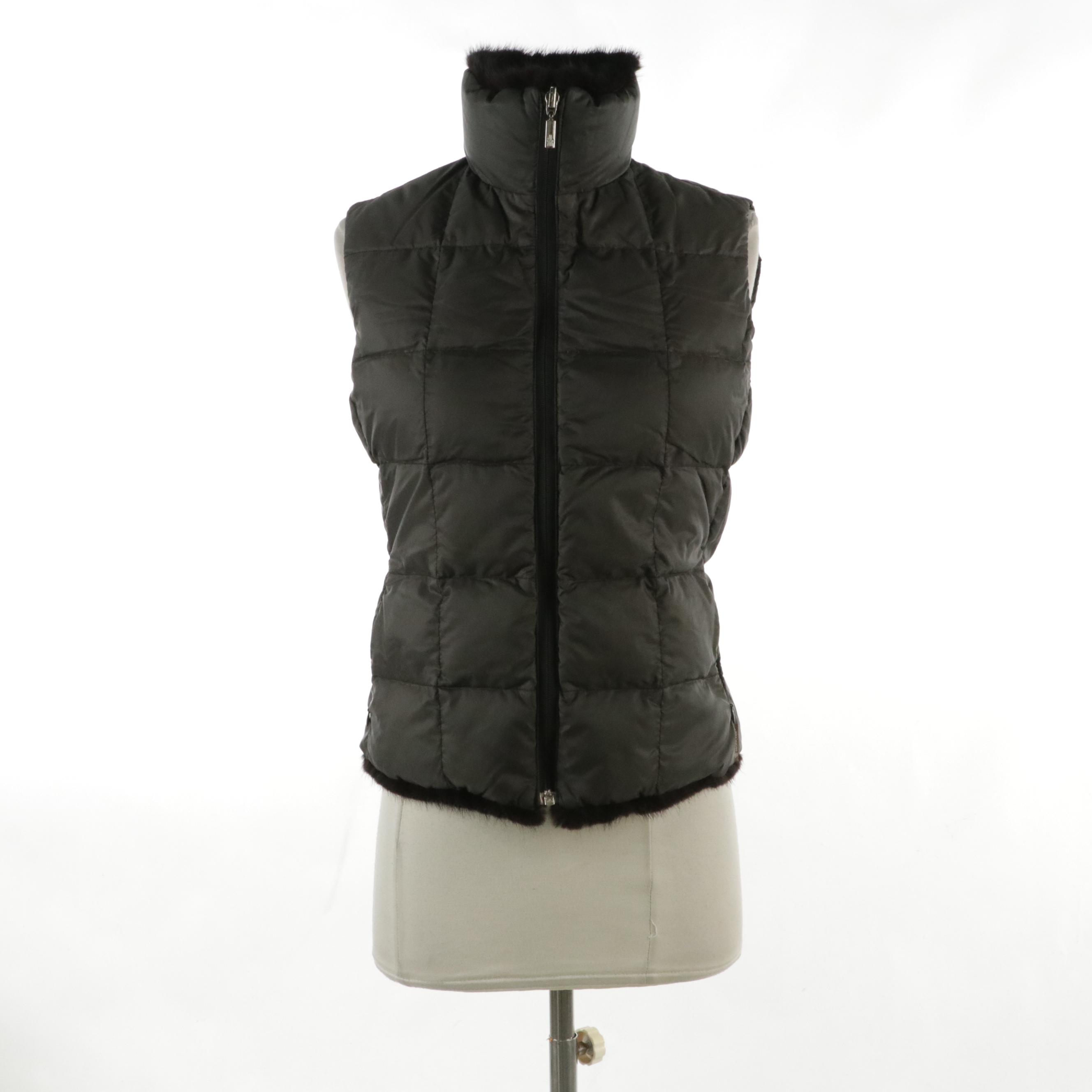 Moncler Vintage Reversible Nylon Vest with Rabbit Fur Trimming