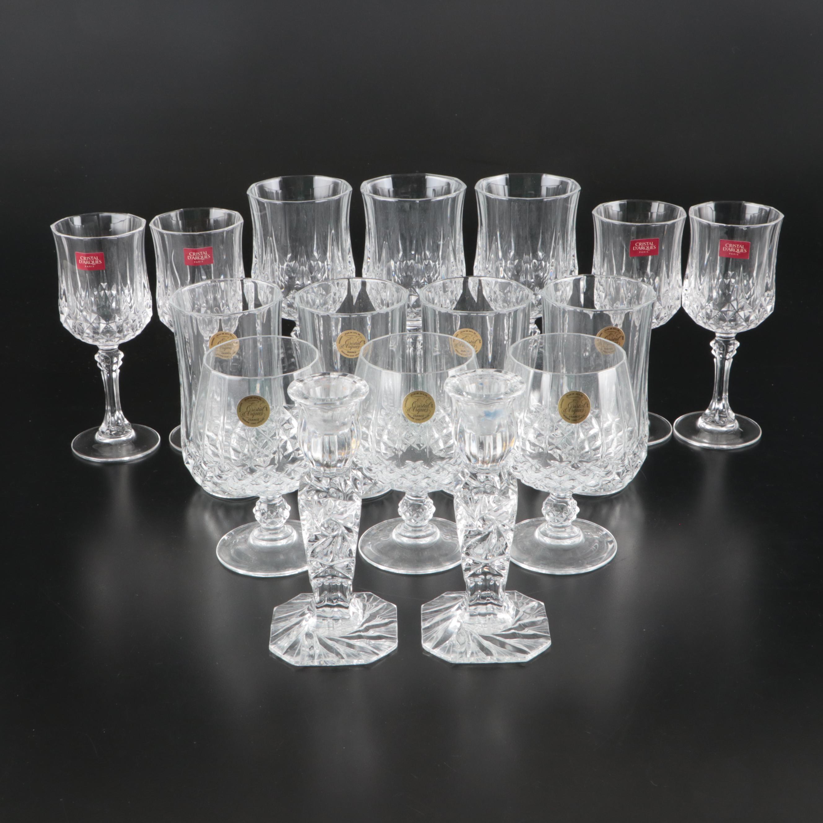 Cristal D'Arques Clear Stemmed Glasses and Tumblers with Candlesticks