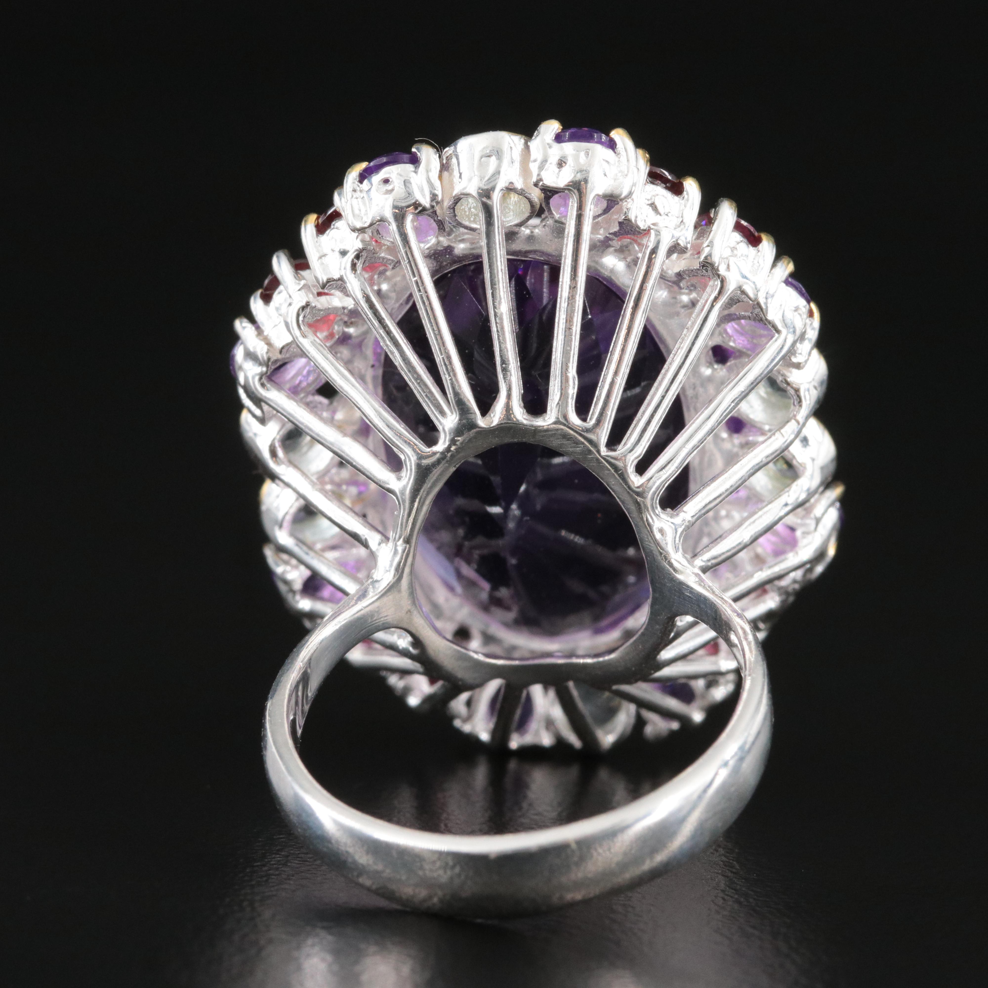 Sterling Amethyst, Blue Topaz and Garnet Ring