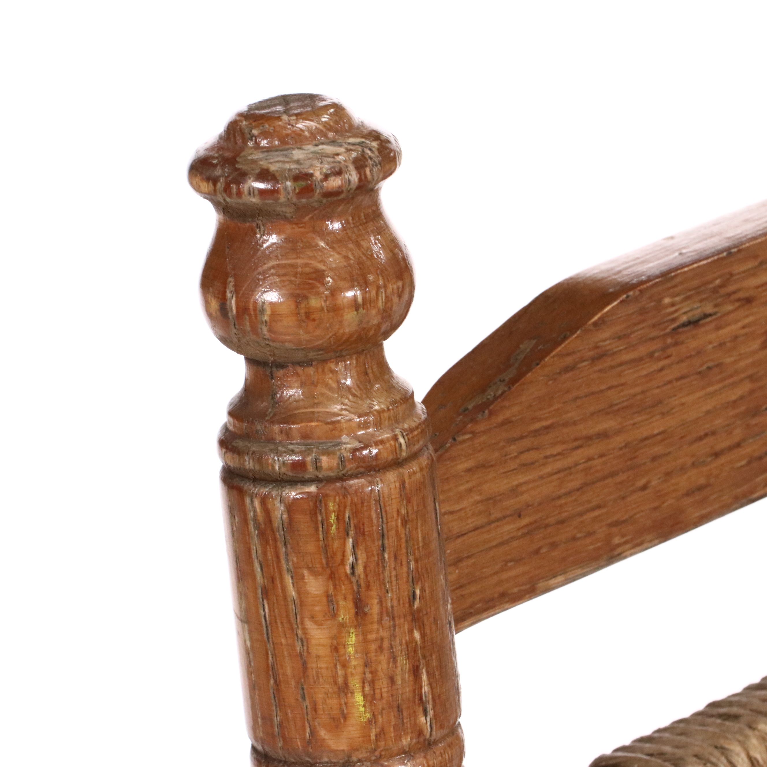 Children's Oak Rocking Chair with Woven Back and Seat, 20th Century