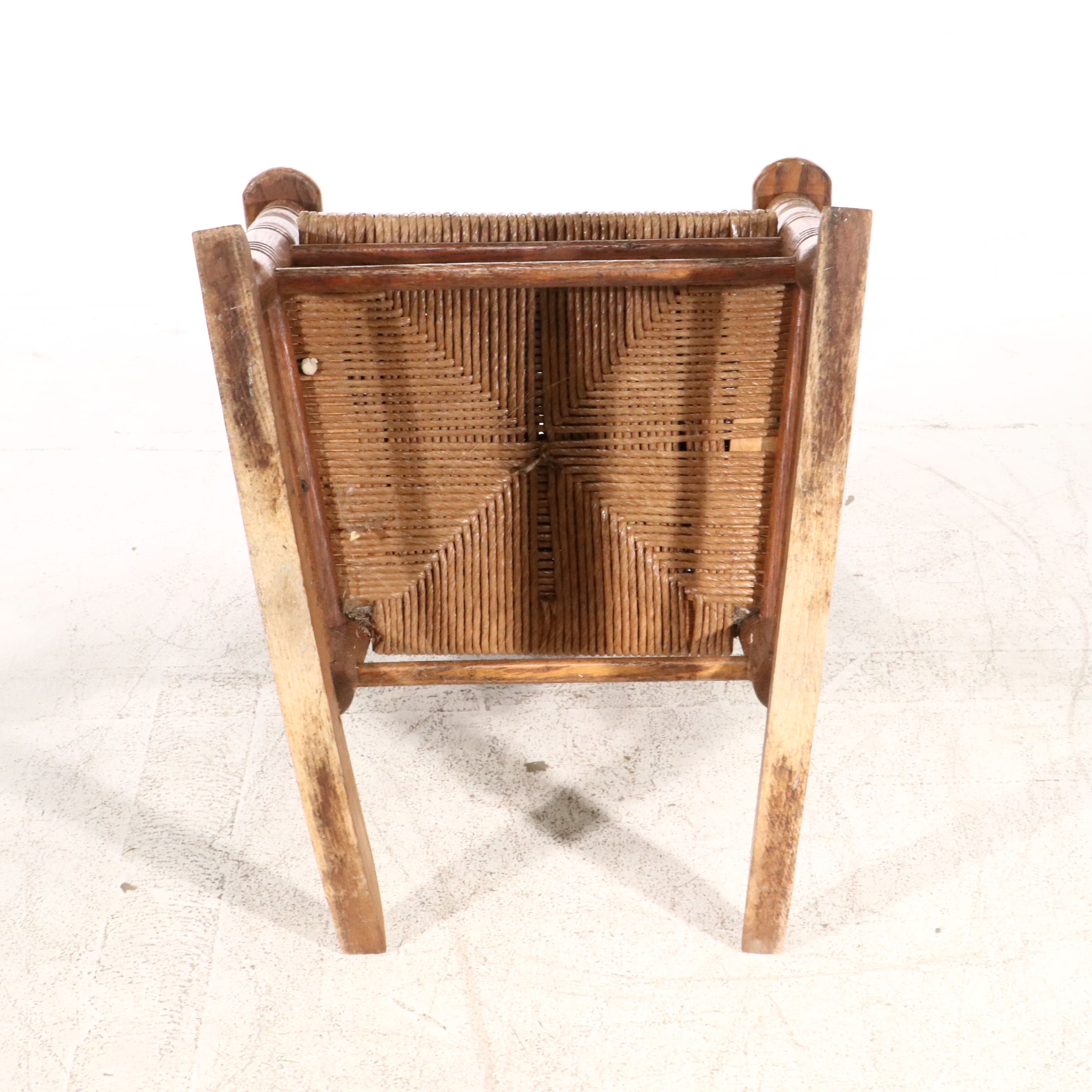 Children's Oak Rocking Chair with Woven Back and Seat, 20th Century