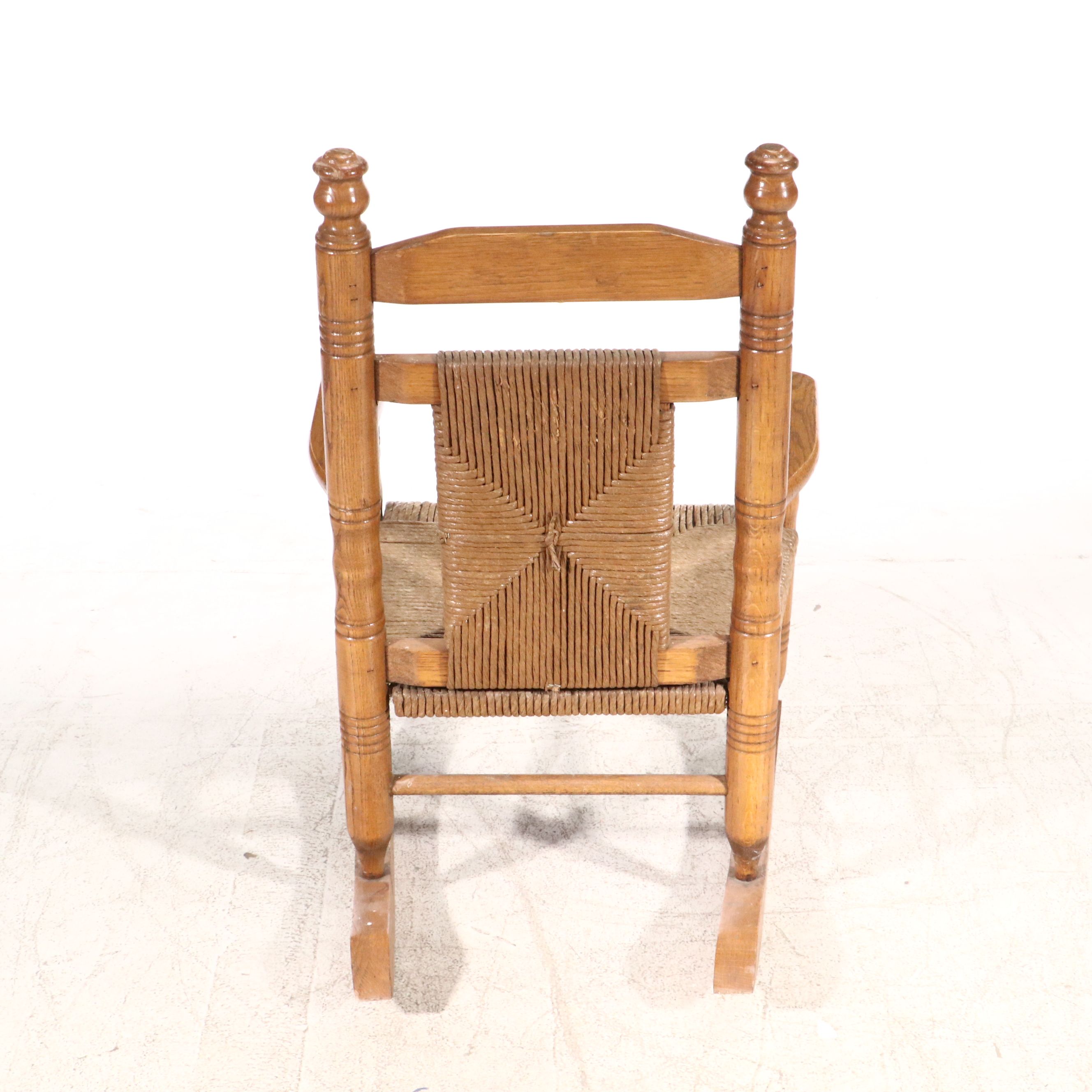 Children's Oak Rocking Chair with Woven Back and Seat, 20th Century