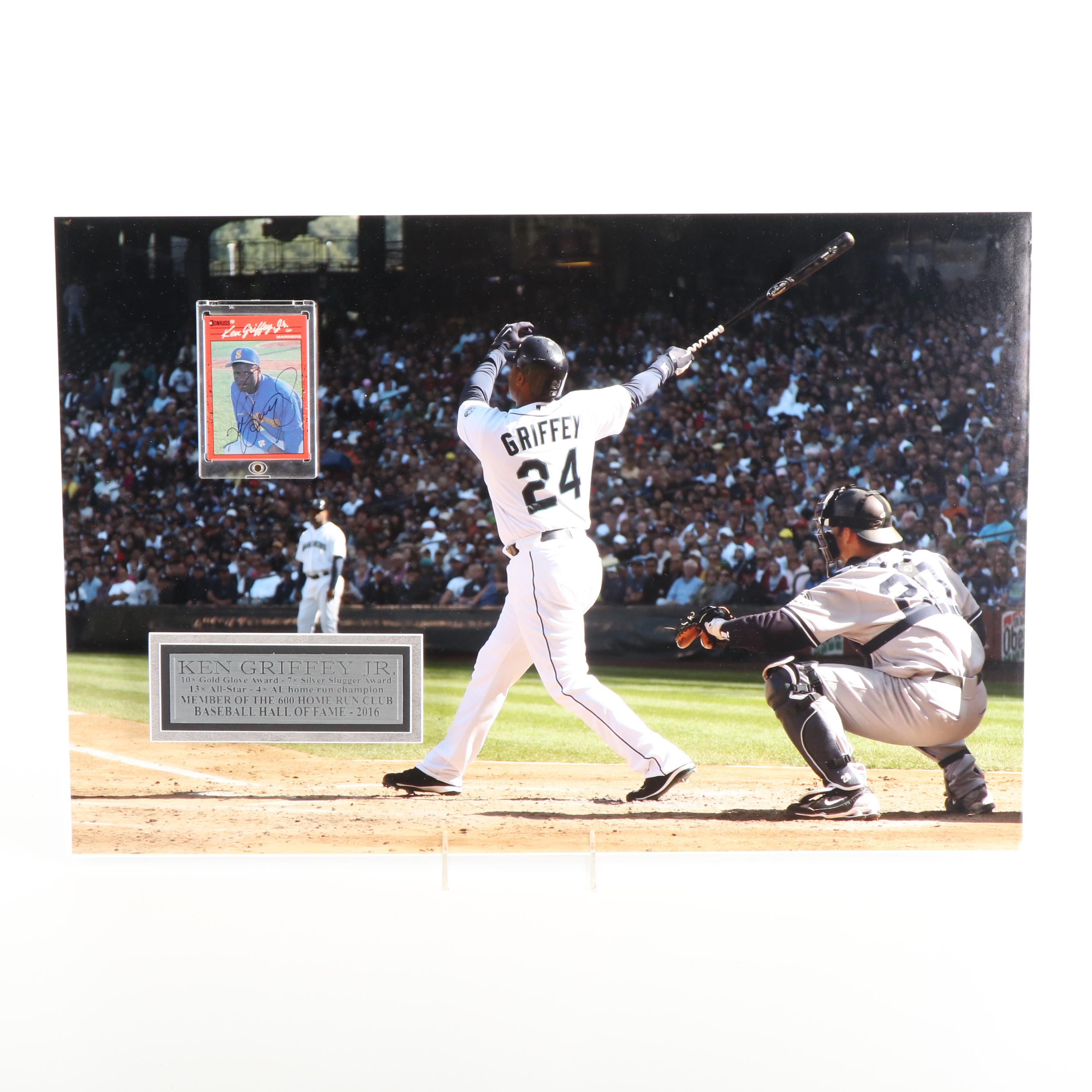 1990 Donruss Ken Griffey Jr Signed Baseball Card & Seattle Mariners Display, JSA