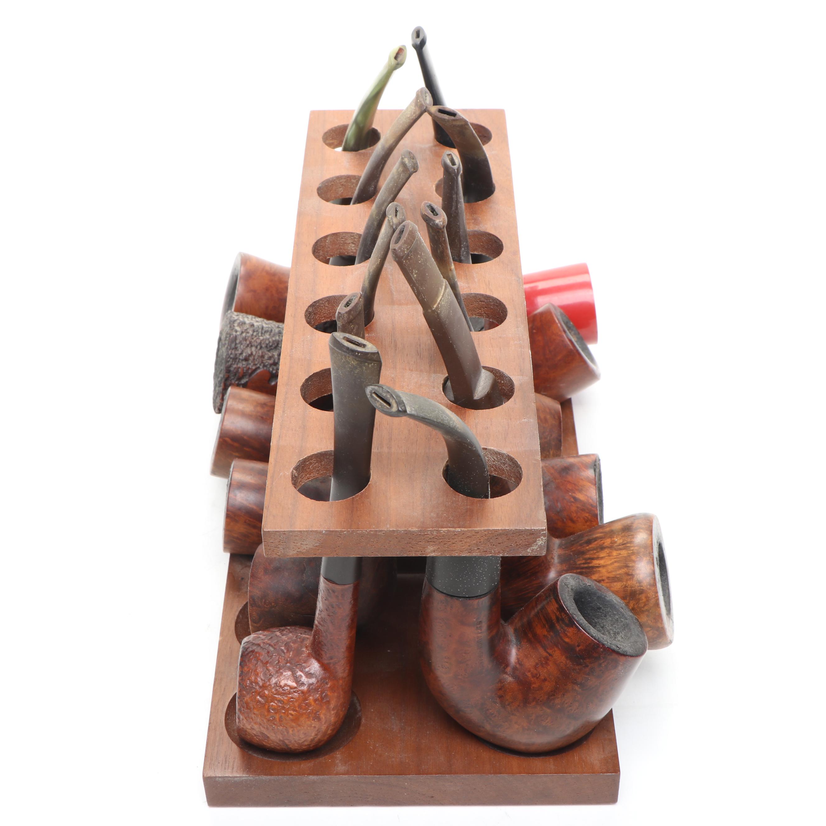 Butz-Choquin, Tabago, and More Carved Wood Pipes with Wooden Stand