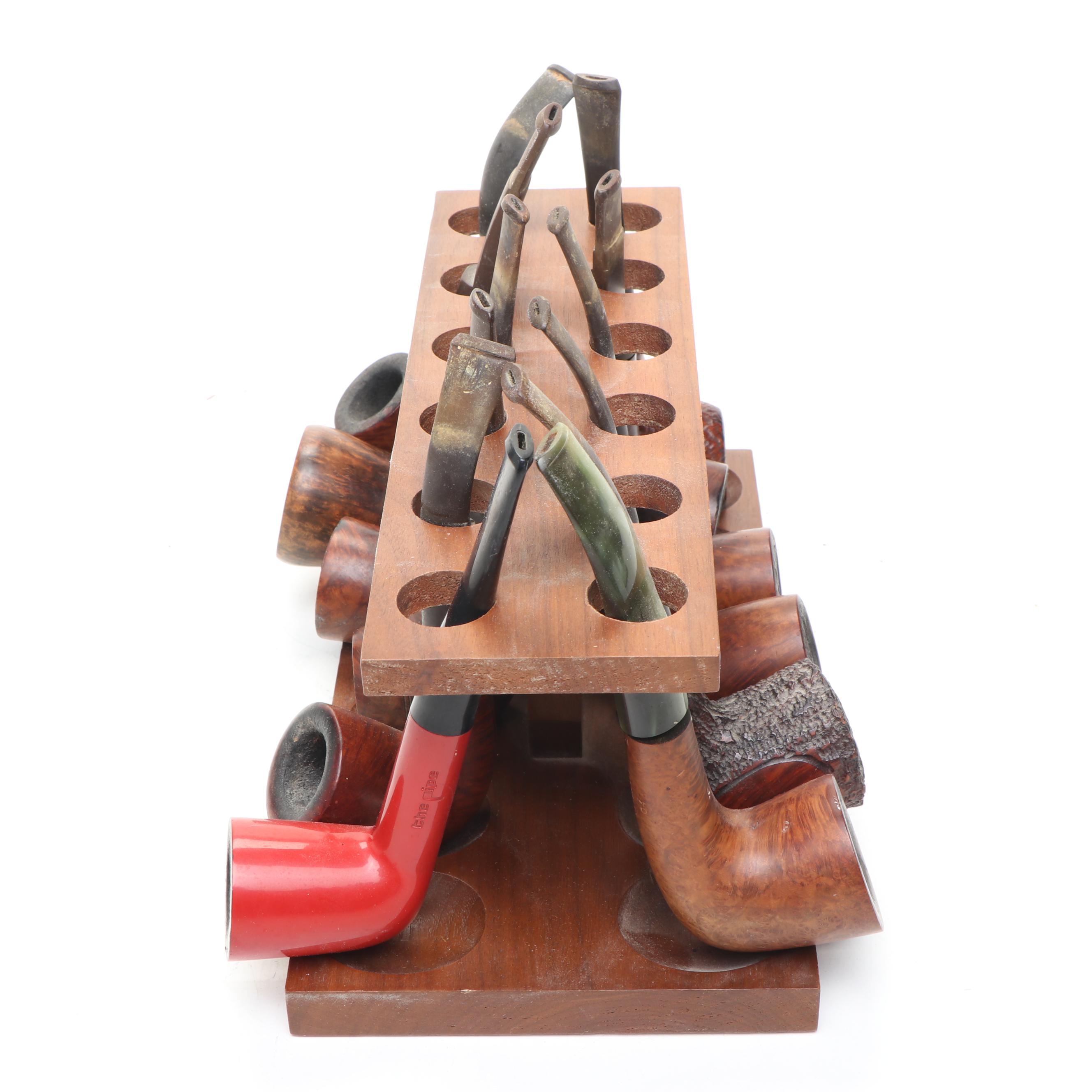 Butz-Choquin, Tabago, and More Carved Wood Pipes with Wooden Stand