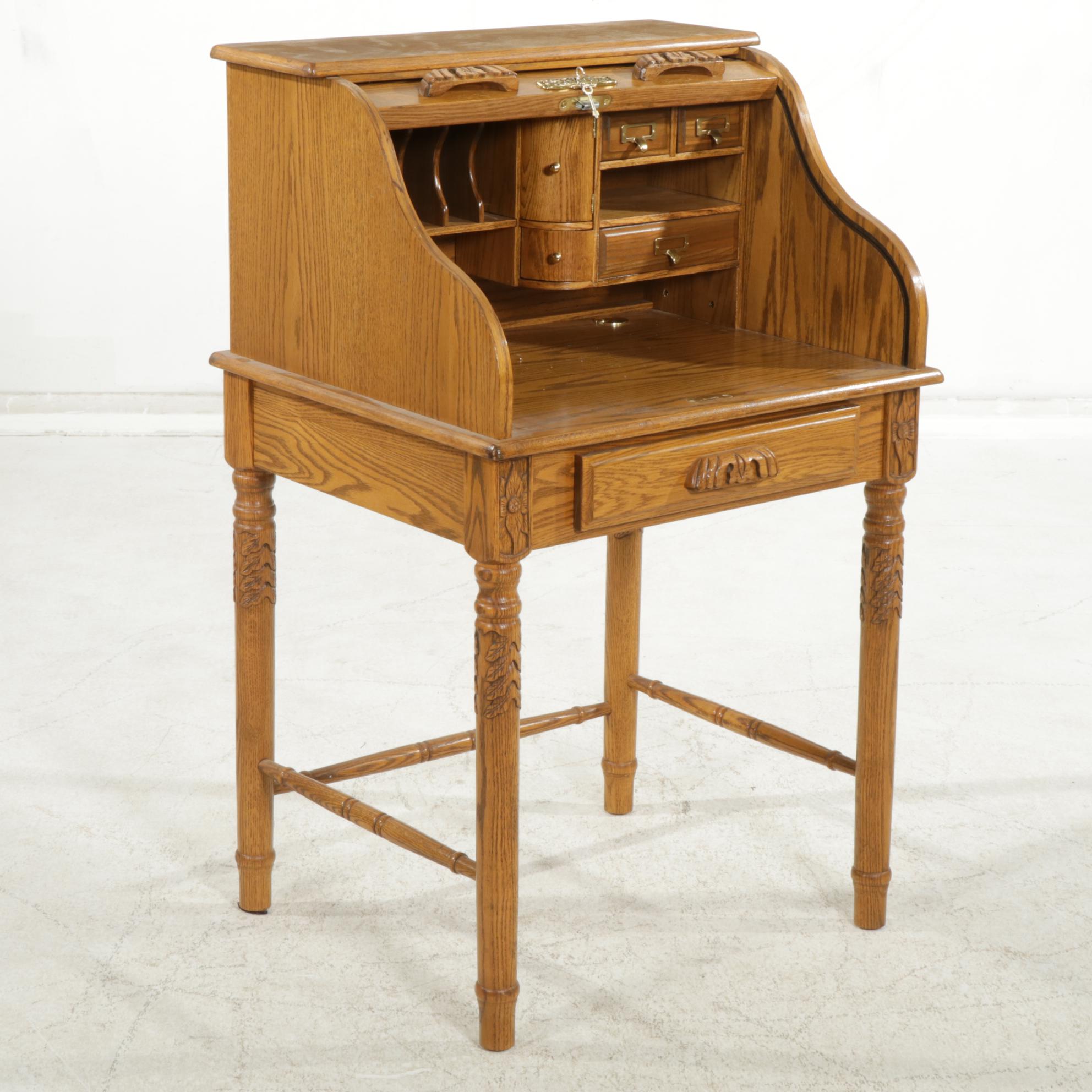 Eagle Industries Oak Roll-Top Desk, Late 20th to 21st Century