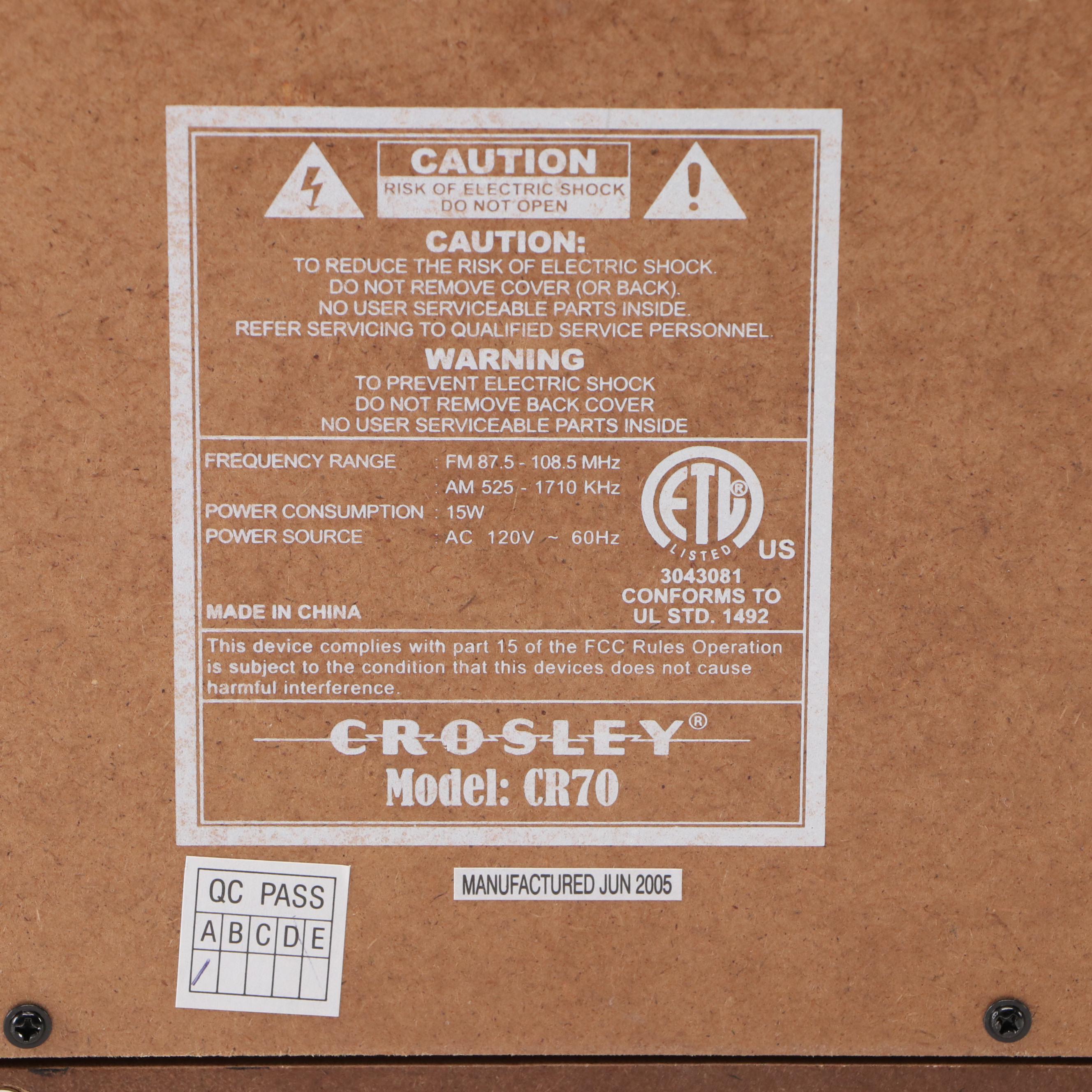 Crosley Model CR70 Wood Radio and Record Player