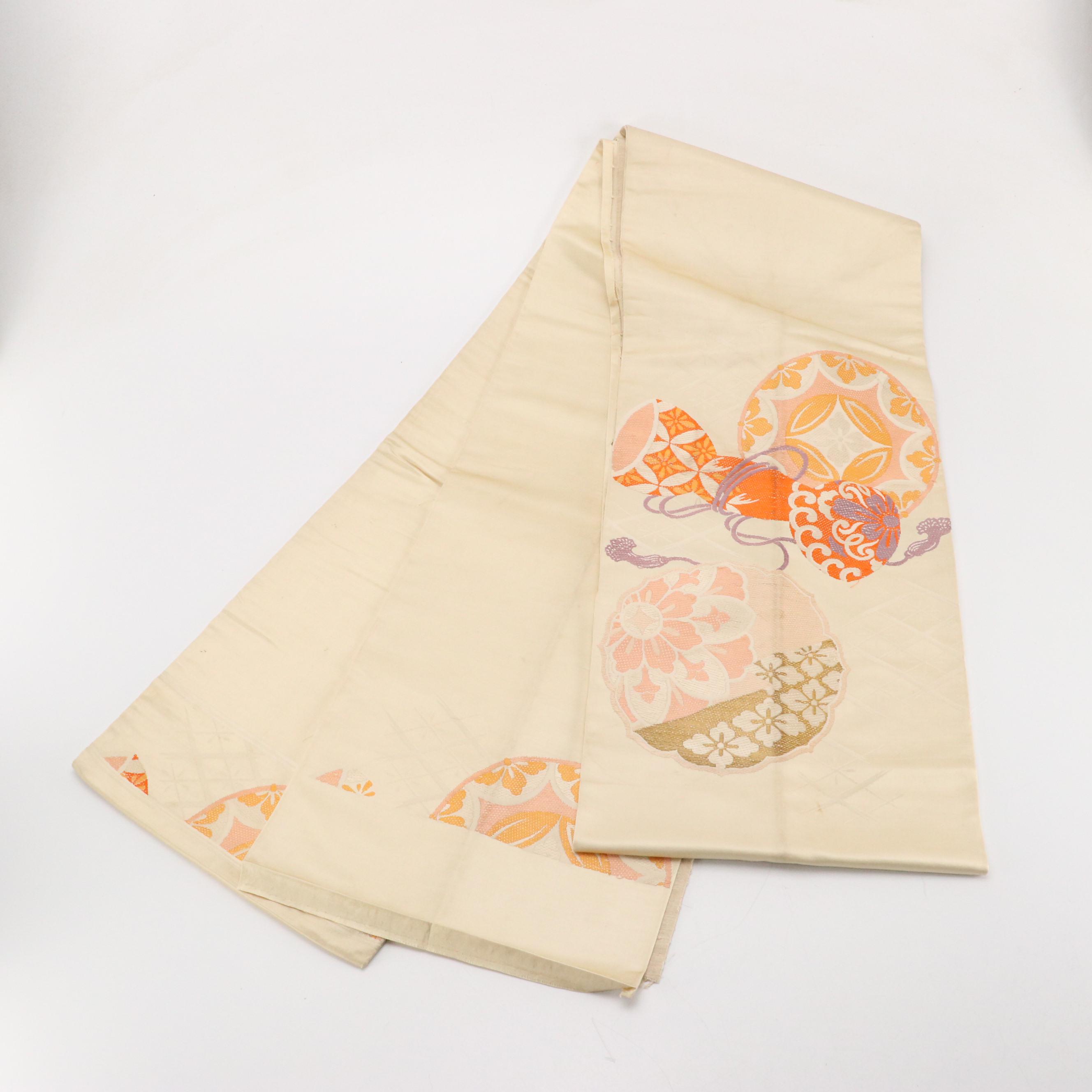 Japanese Rokutsu Fukuro Obi in Embroidered Silk