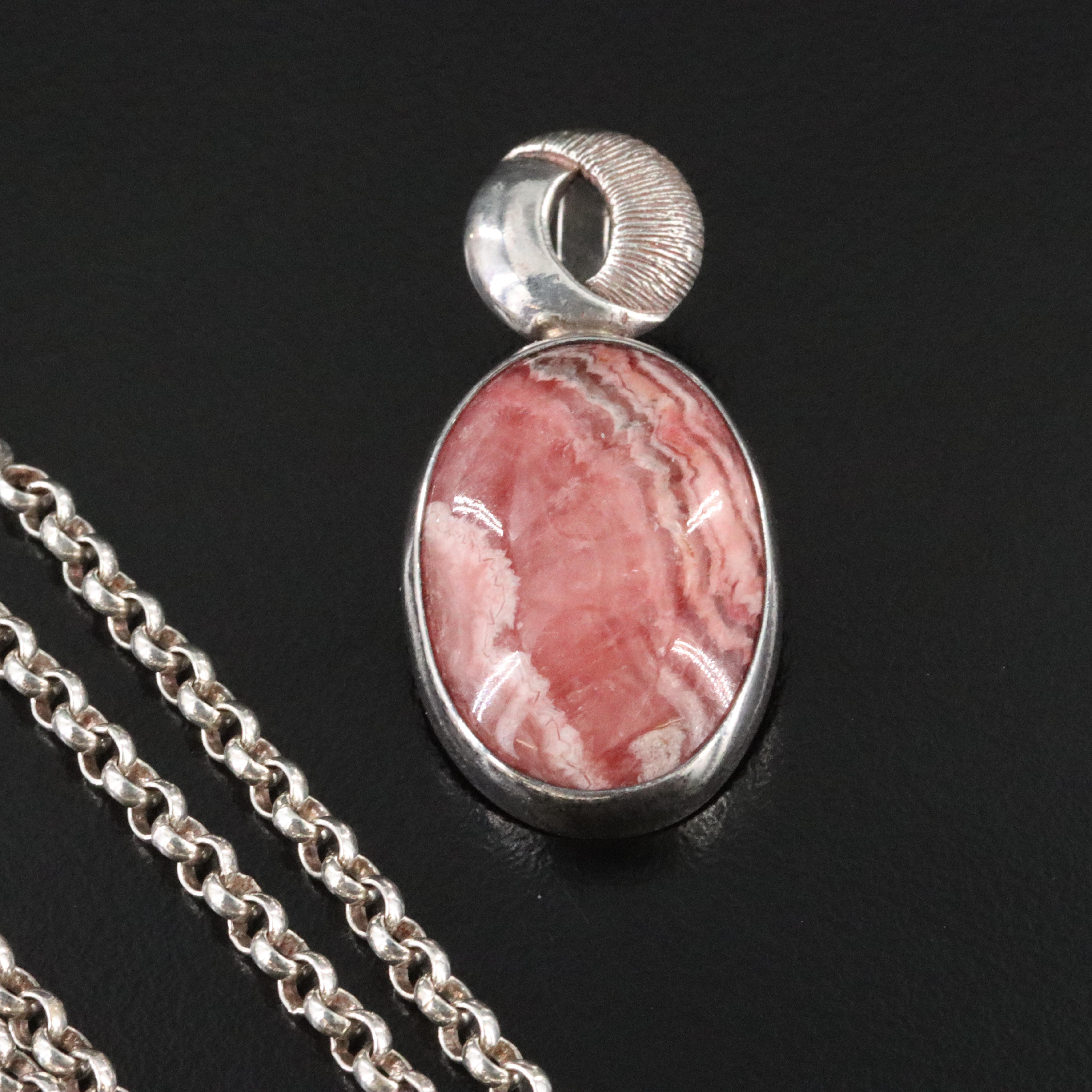 Sterling Gemstone Pendants and Necklace with Rhodochrosite and Bone