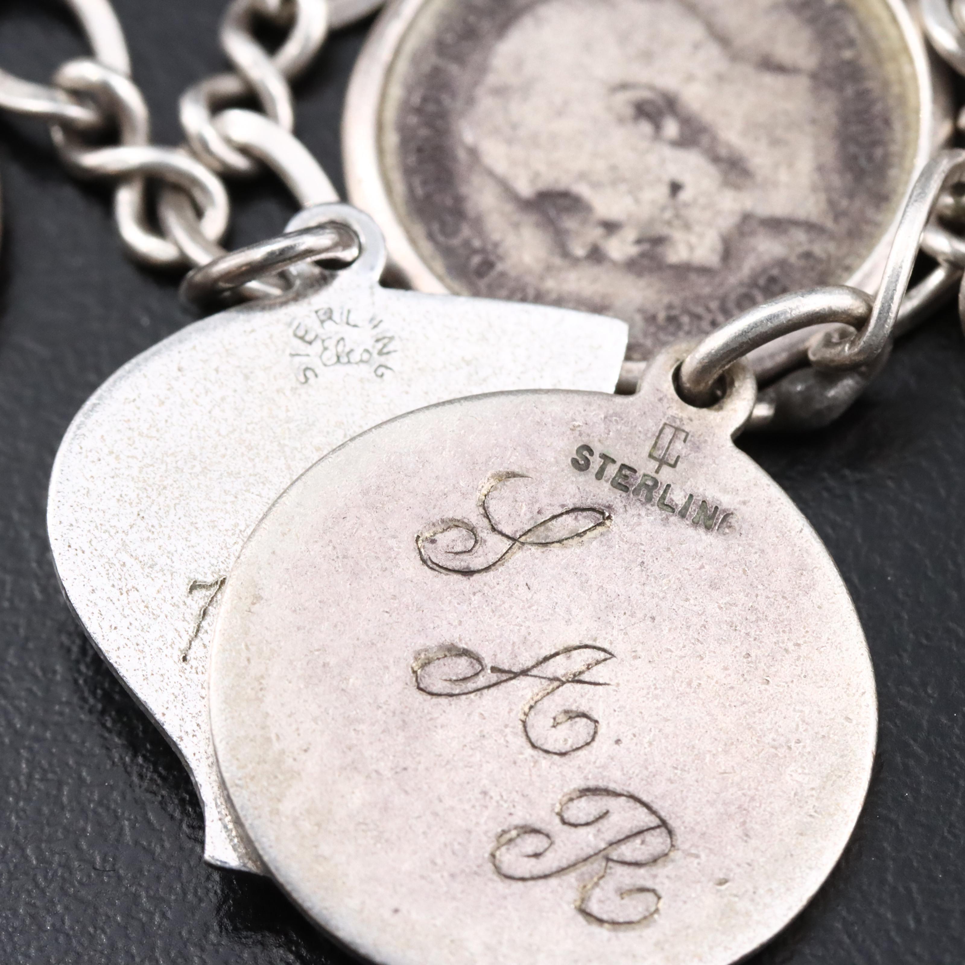 Vintage Charm Bracelet Featuring Sterling, Three Pence Coins and St. Christopher