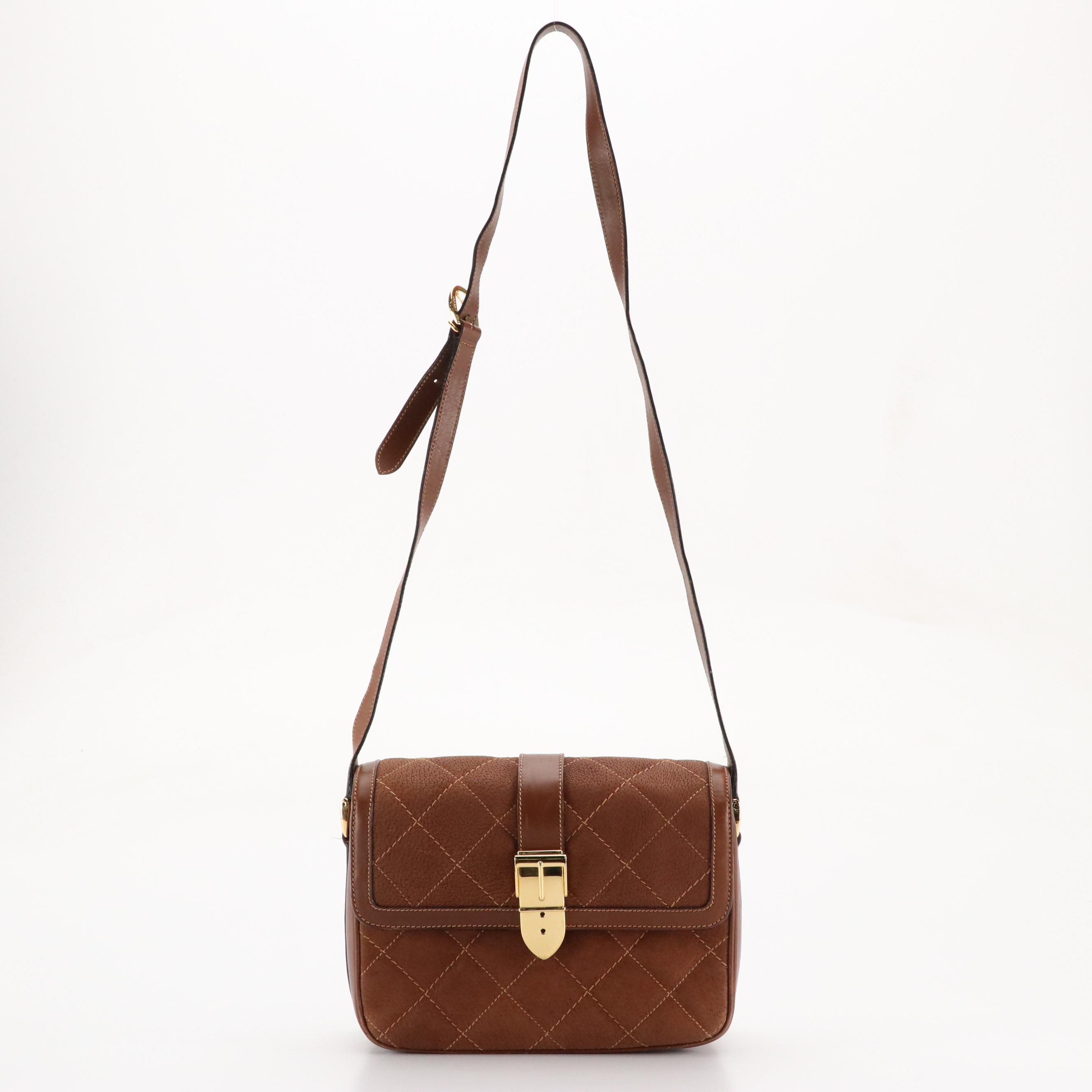 Gucci Brown Quilted Leather Buckle Flap Shoulder Bag