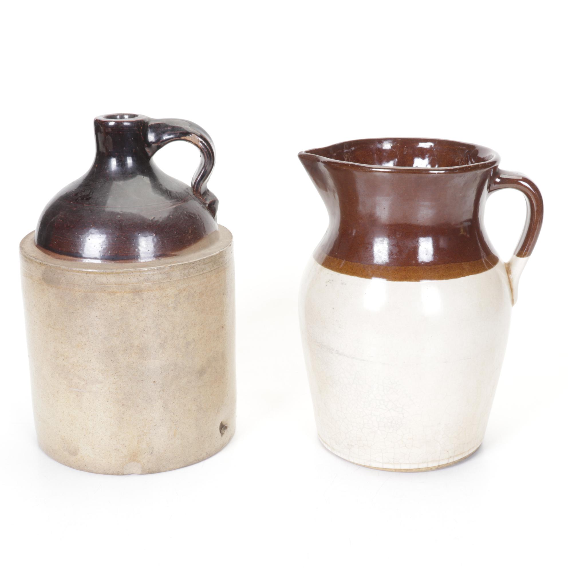 Stoneware Jugs with Mid-Century Kitchen Utensils