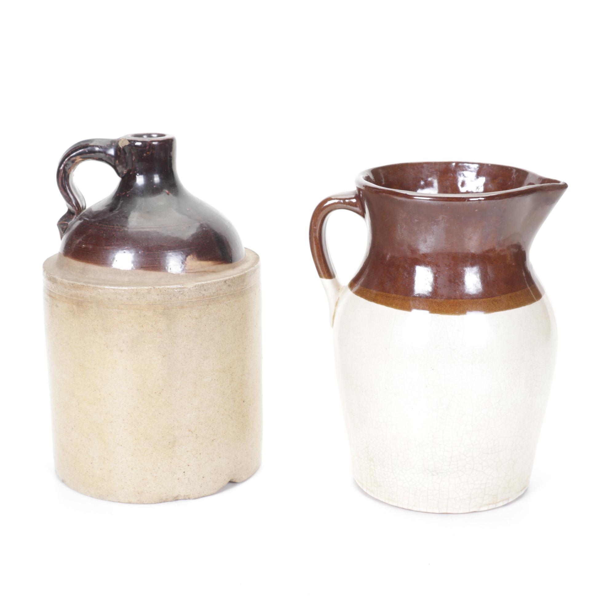 Stoneware Jugs with Mid-Century Kitchen Utensils