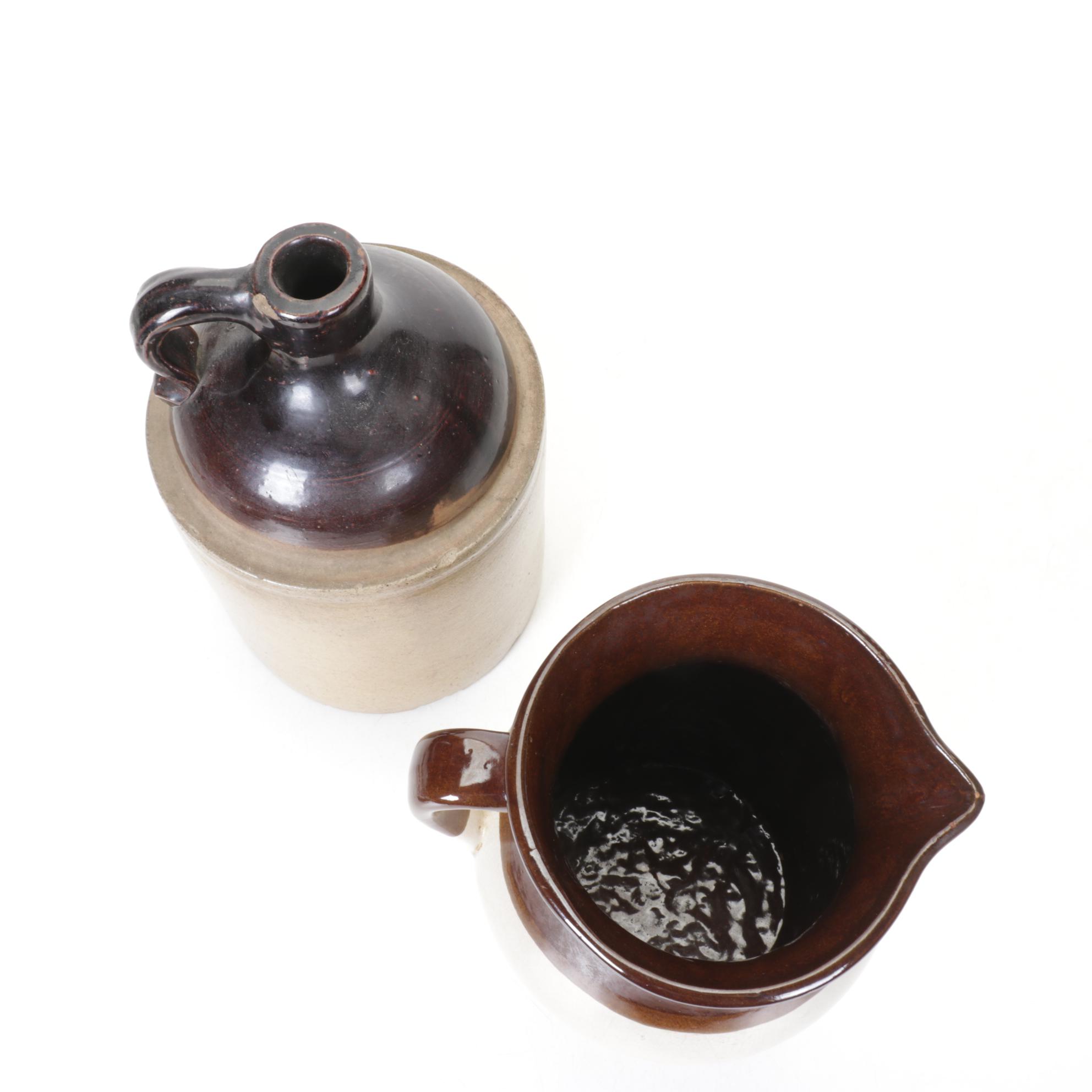 Stoneware Jugs with Mid-Century Kitchen Utensils