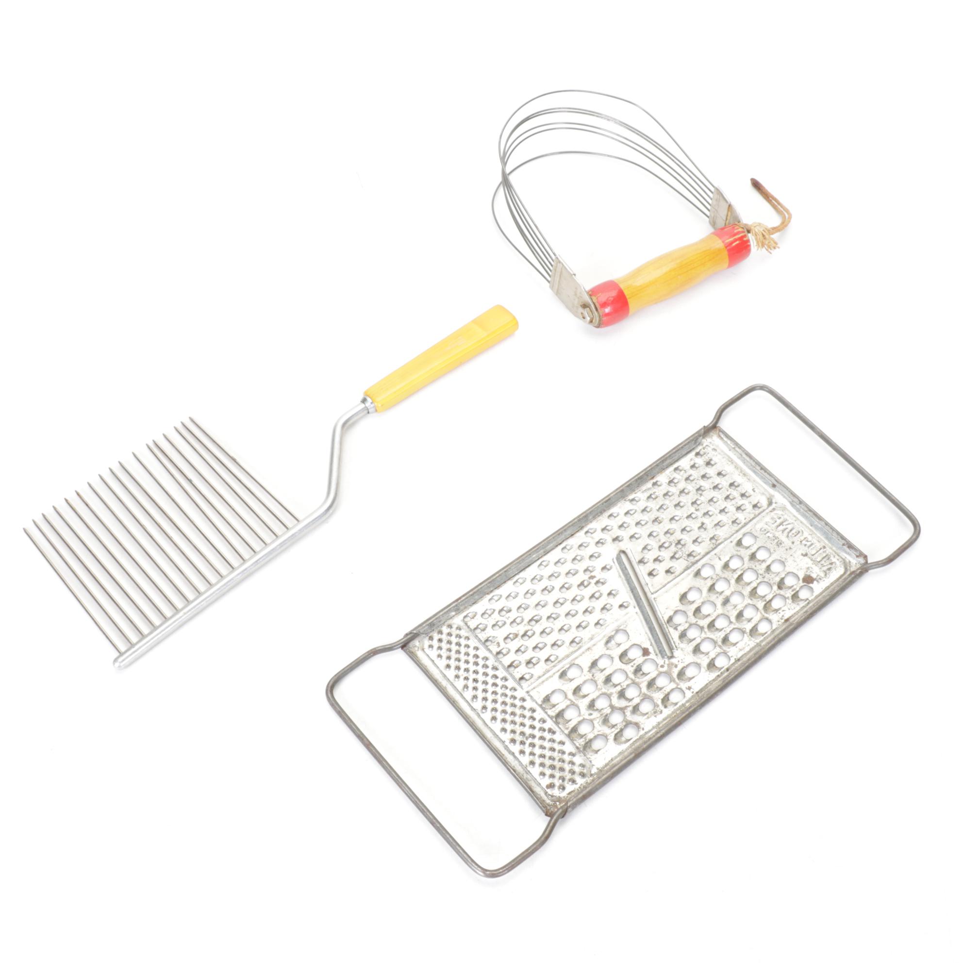 Stoneware Jugs with Mid-Century Kitchen Utensils