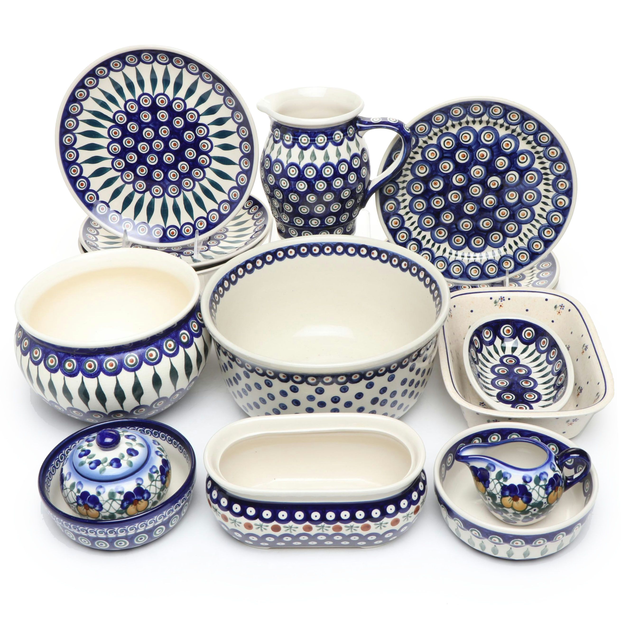 Boleslawiec "Peacock" with Other Polish Ceramic Tableware