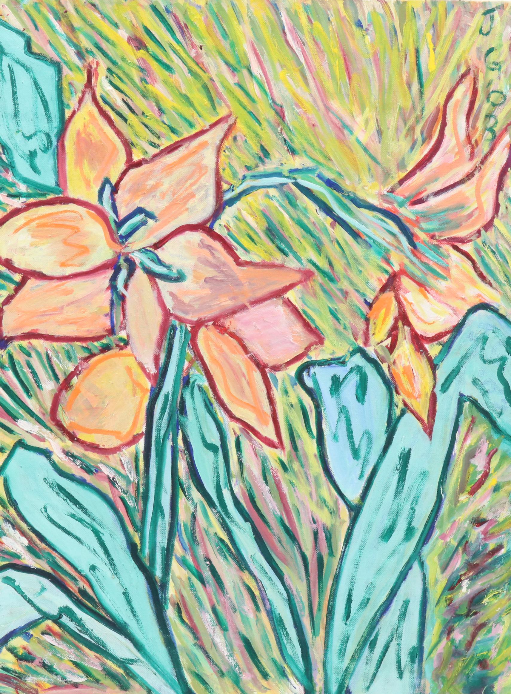 Janice Guttman Stylized Floral Acrylic Painting, 2003