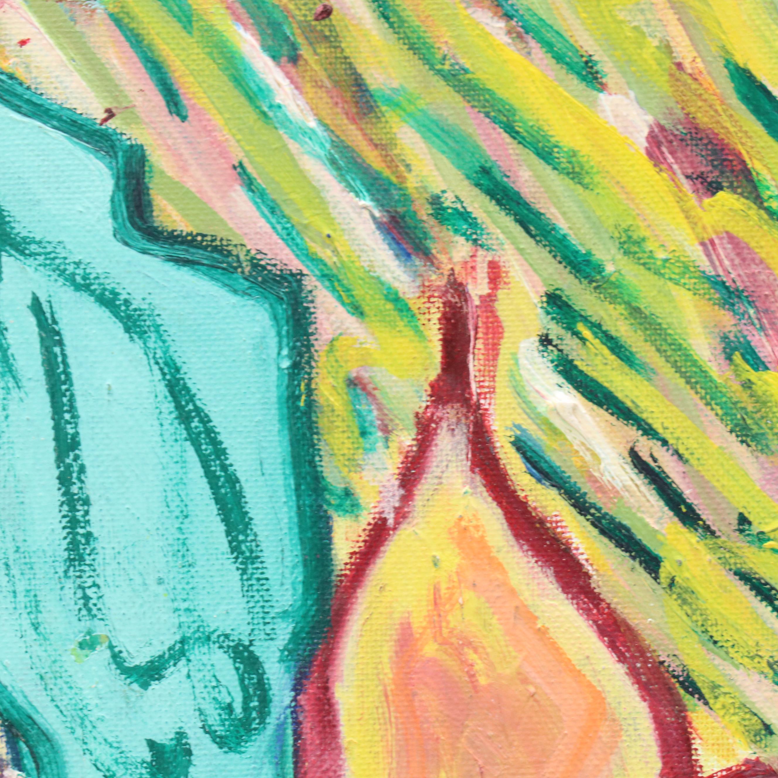 Janice Guttman Stylized Floral Acrylic Painting, 2003