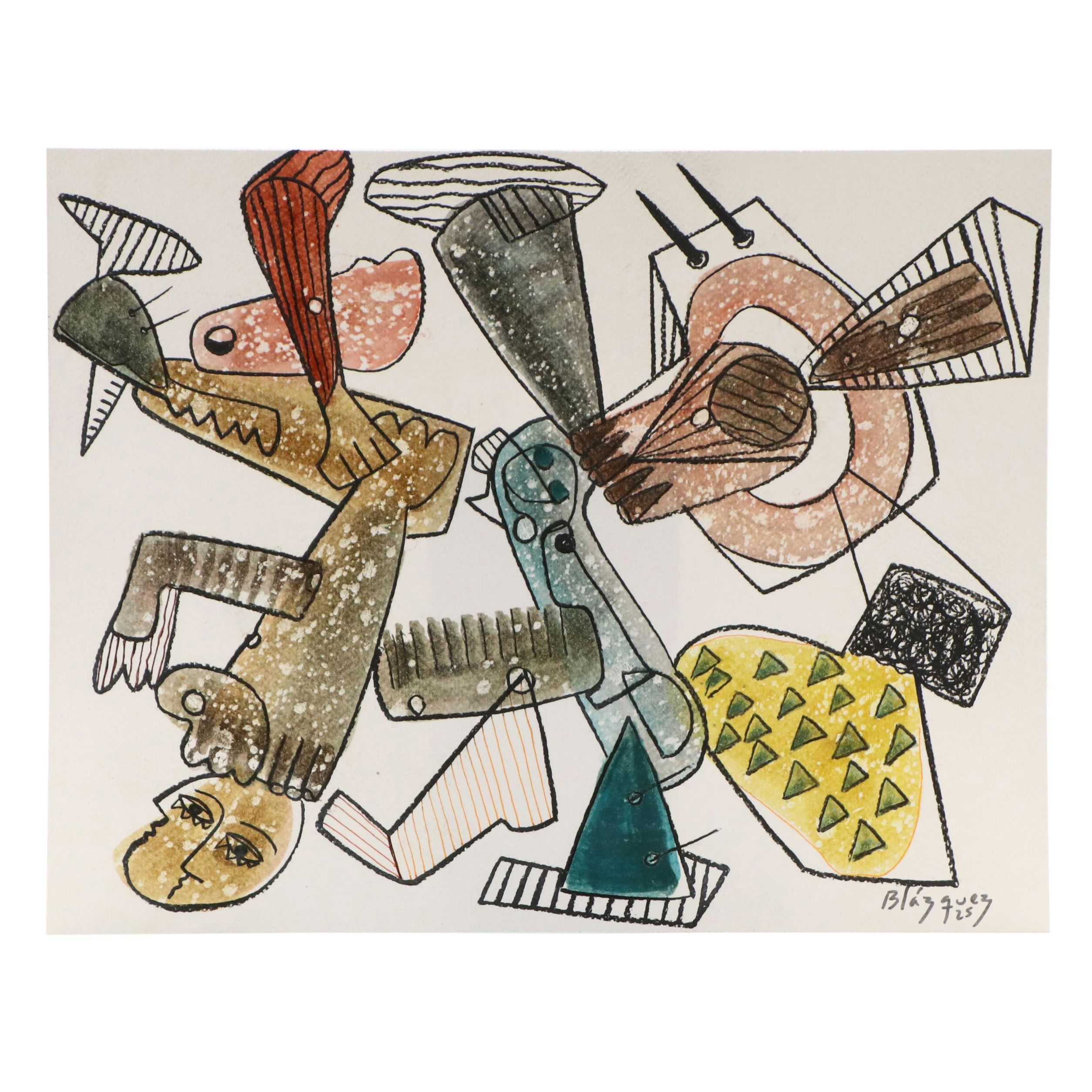 Michel Blázquez Surrealist Mixed Media Painting "Untitled #70," 2025